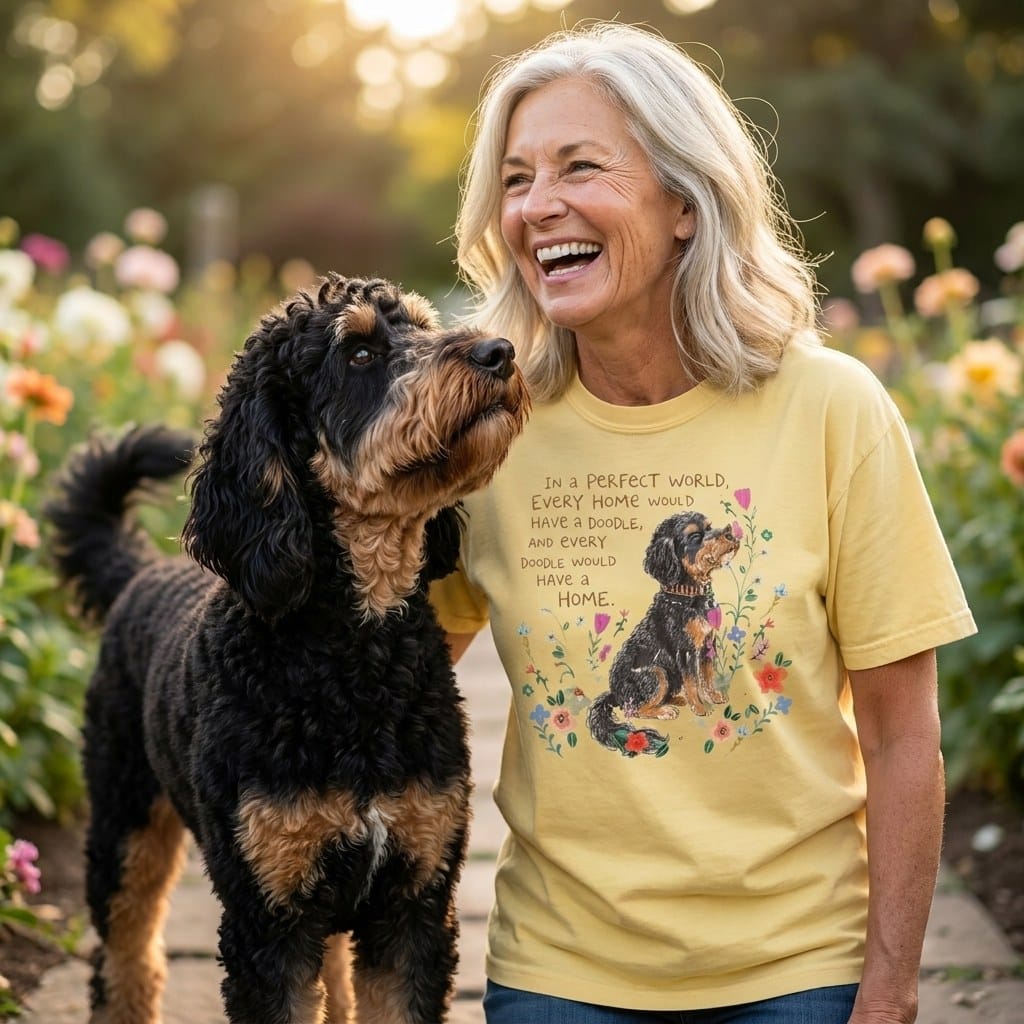 Perfect World Phantom Goldendoodle Signature T-Shirt in by Puppy Jo
