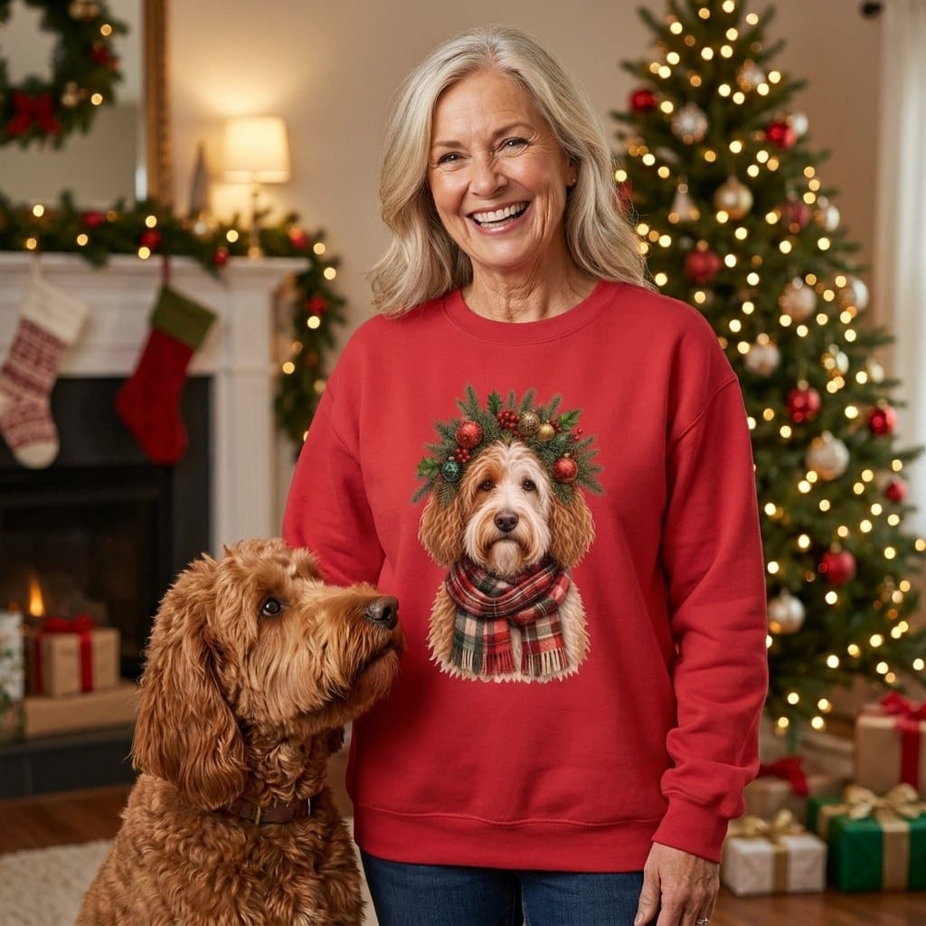 Parti Goldendoodle Holiday Crown Sweatshirt in by Puppy Jo