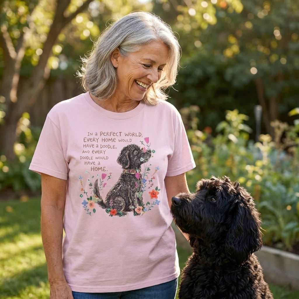Perfect World Black Goldendoodle Signature T-Shirt in by Puppy Jo