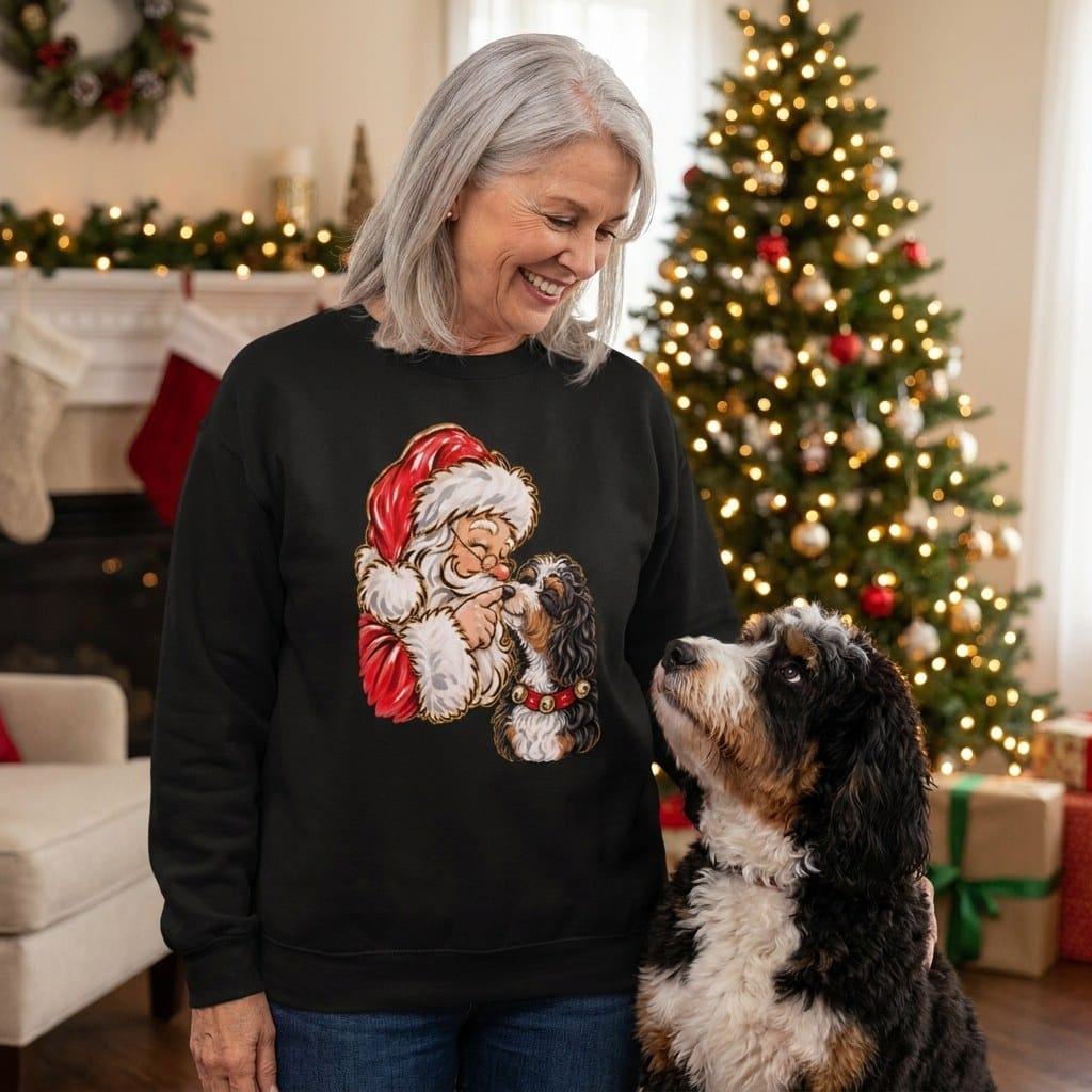 Bernedoodle Santa Kiss Sweatshirt in by Puppy Jo