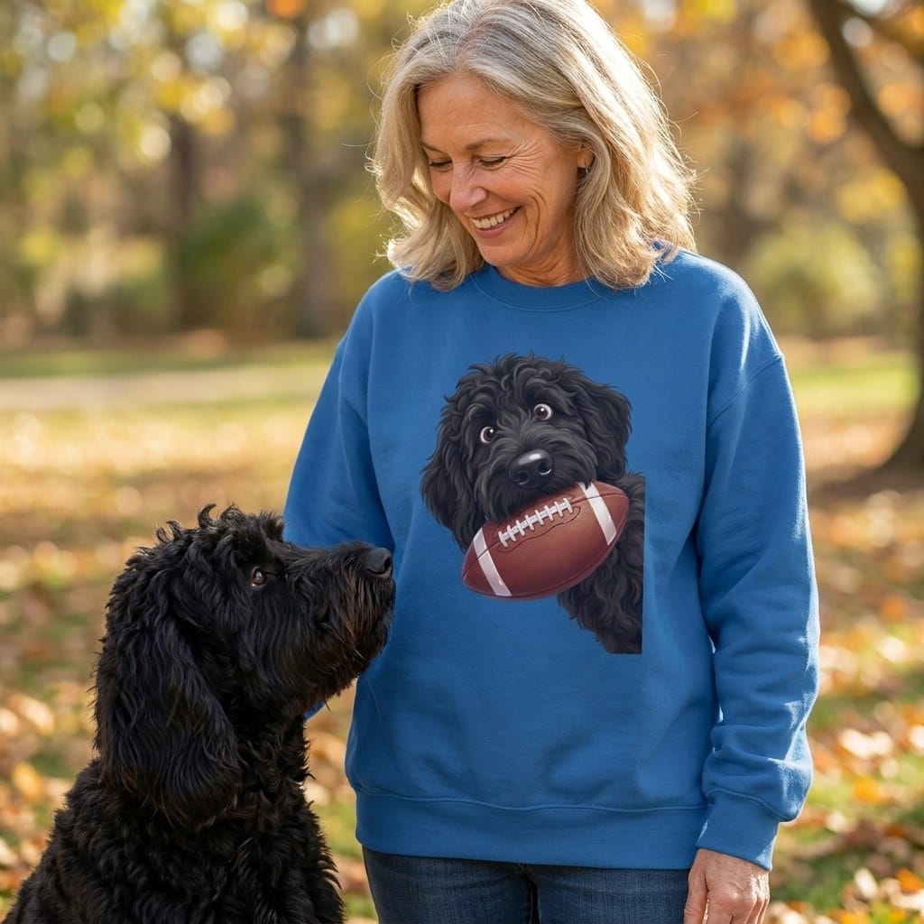 Black Goldendoodle Football Sweatshirt in by Puppy Jo