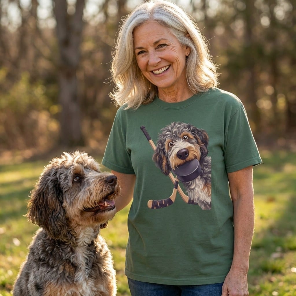 Aussiedoodle Hockey Signature T-Shirt in by Puppy Jo
