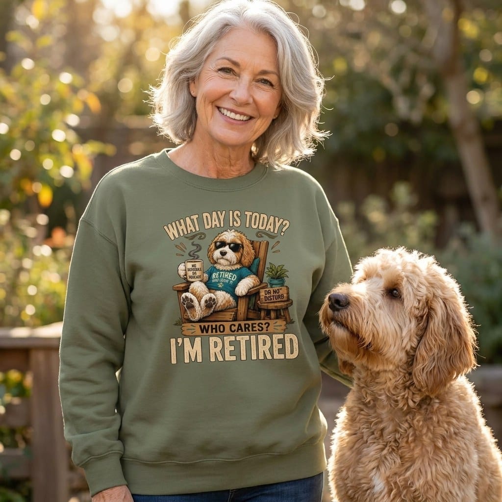I'm Retired Parti Goldendoodle Sweatshirt in by Puppy Jo