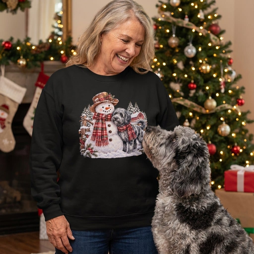 Merle Goldendoodle Christmas Snowman Sweatshirt in by Puppy Jo
