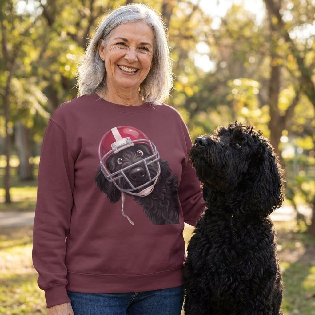 Black Goldendoodle Football Helmet Sweatshirt in by Puppy Jo