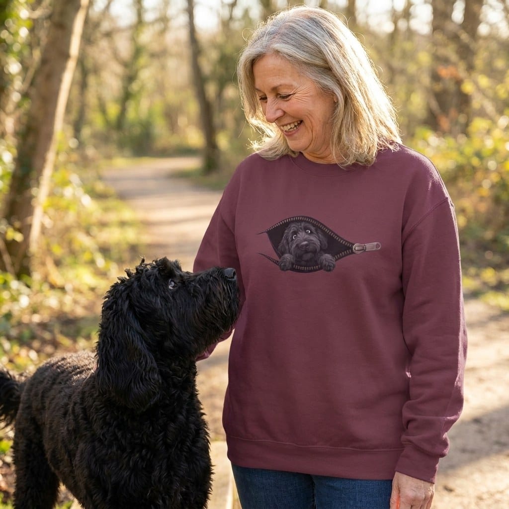 Black Goldendoodle Peeking Zipper Sweatshirt in by Puppy Jo