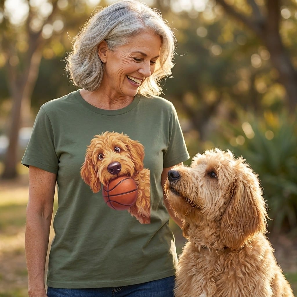 Golden Goldendoodle Basketball T-Shirt in by Puppy Jo