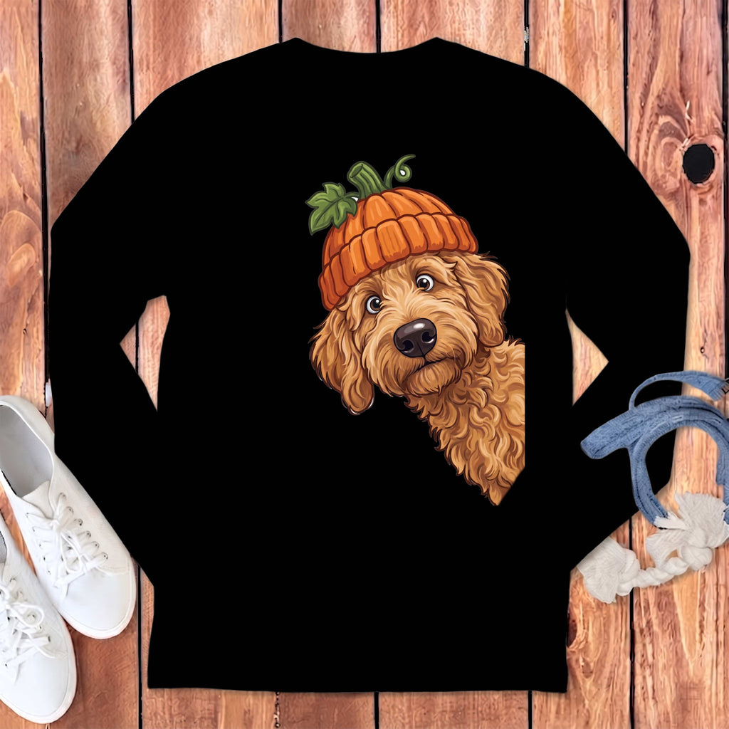 Lil Pumpkin Apricot Goldendoodle Long Sleeve T-Shirt in Black / S by Puppy Jo