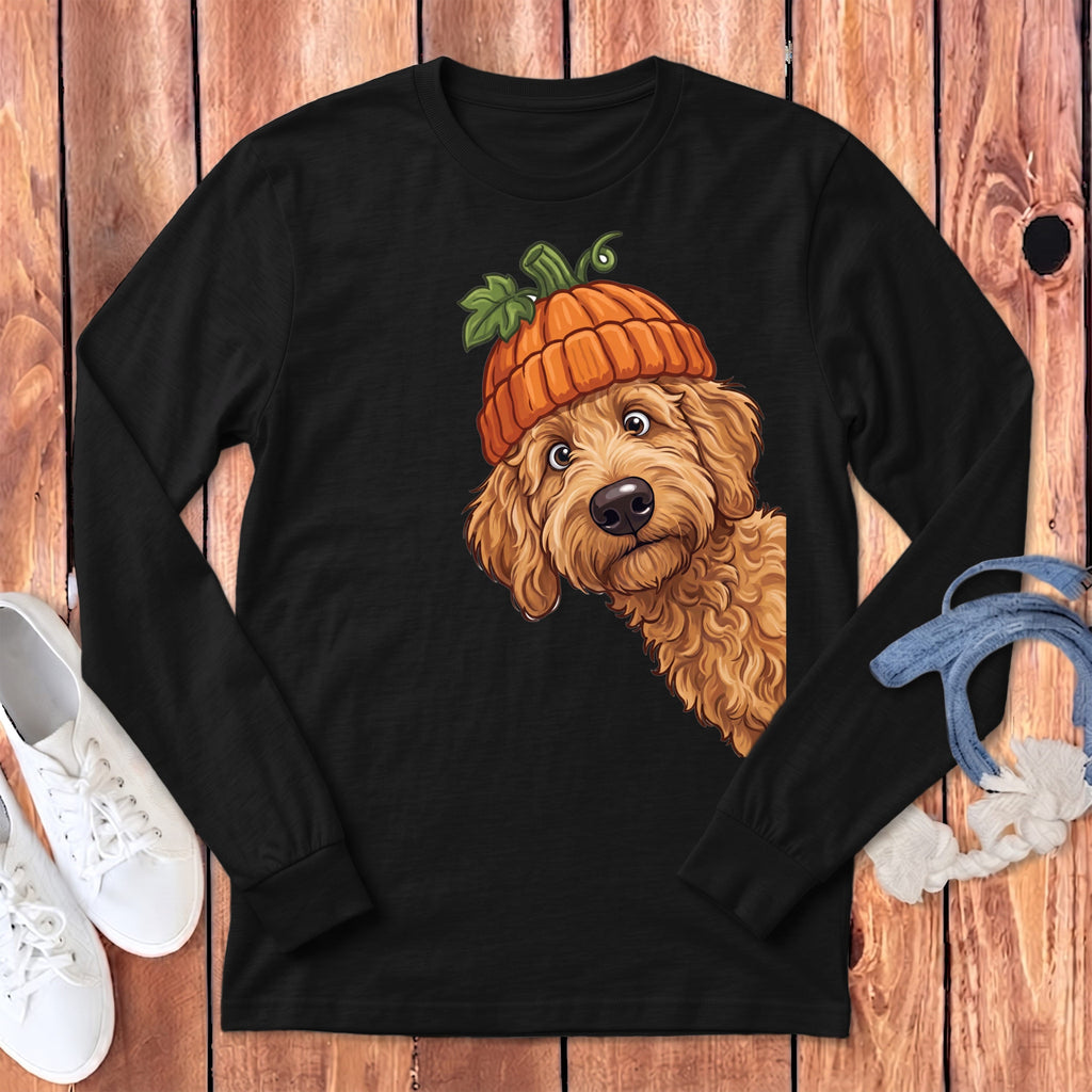 Lil Pumpkin Apricot Goldendoodle Long Sleeve T-Shirt in Dark Grey Heather / S by Puppy Jo