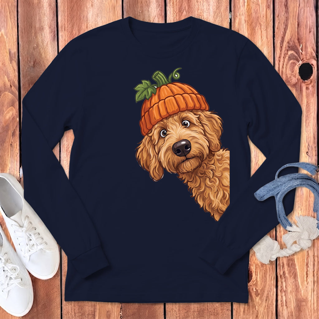 Lil Pumpkin Apricot Goldendoodle Long Sleeve T-Shirt in Navy / S by Puppy Jo