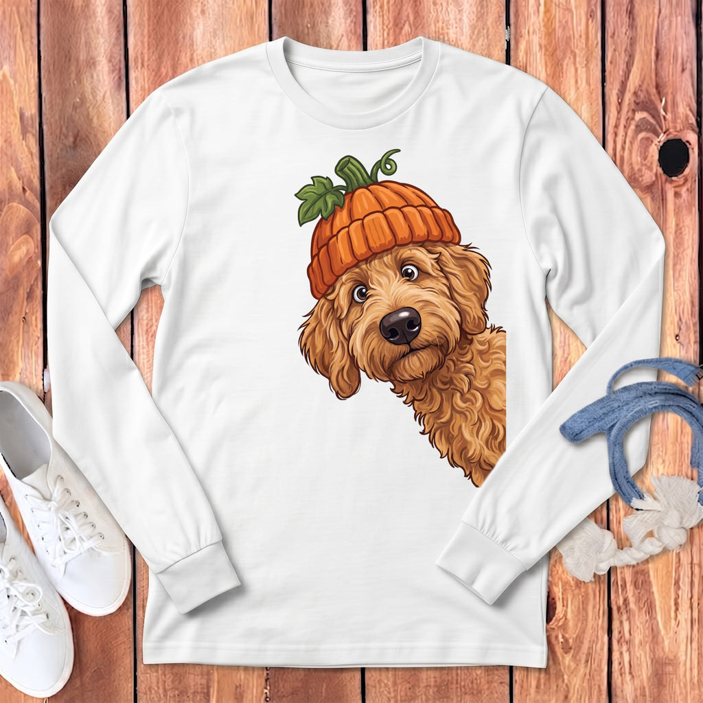 Lil Pumpkin Apricot Goldendoodle Long Sleeve T-Shirt in White / S by Puppy Jo