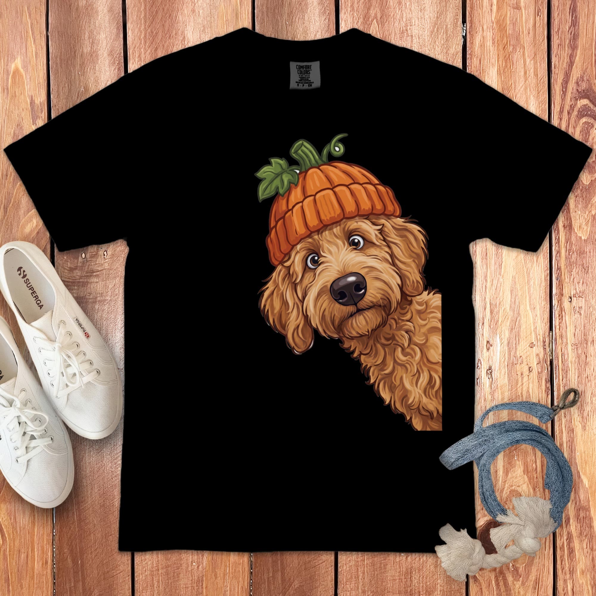 Lil Pumpkin Apricot Goldendoodle Signature T-Shirt in Black / S / T-Shirts by Puppy Jo
