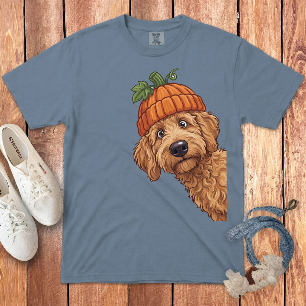 Lil Pumpkin Apricot Goldendoodle Signature T-Shirt in Blue Jean / S / T-Shirts by Puppy Jo