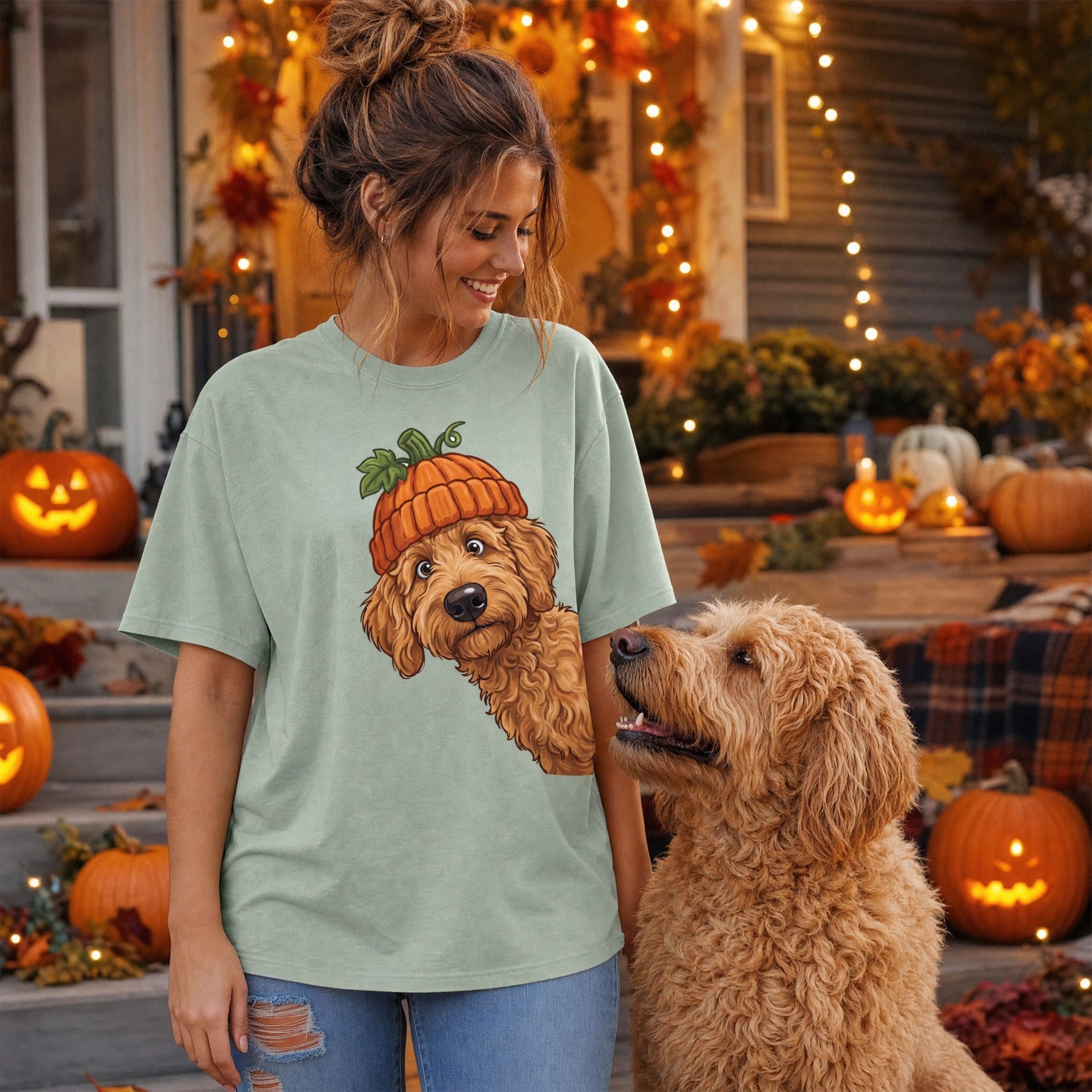 Lil Pumpkin Apricot Goldendoodle Signature T-Shirt in by Puppy Jo