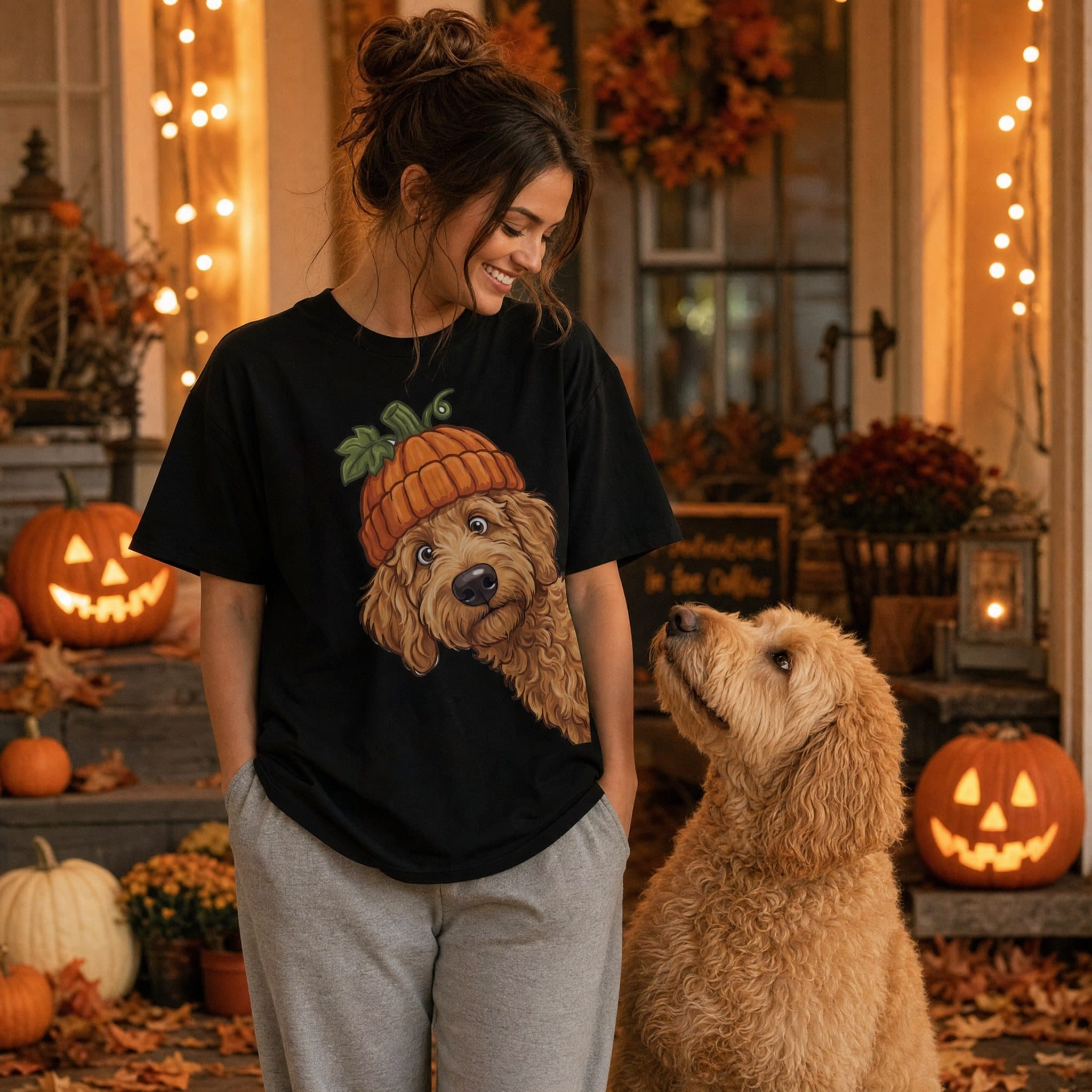 Lil Pumpkin Apricot Goldendoodle Signature T-Shirt in by Puppy Jo