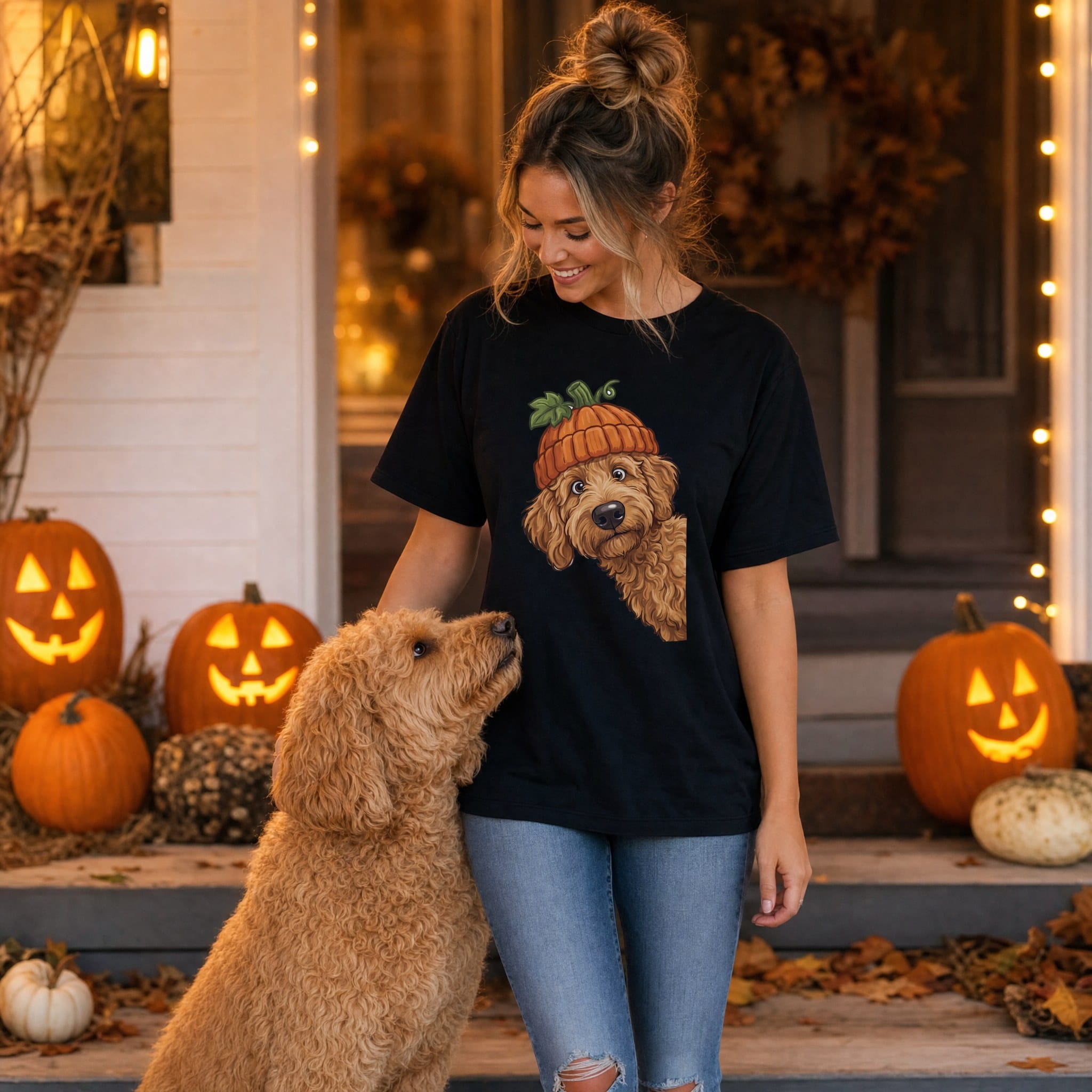 Lil Pumpkin Apricot Goldendoodle Signature T-Shirt in by Puppy Jo