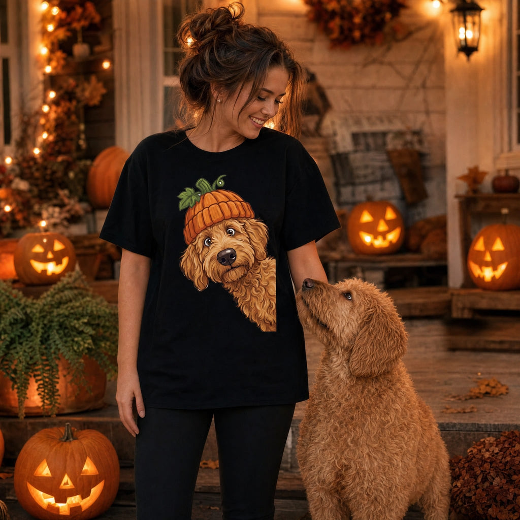 Lil Pumpkin Apricot Goldendoodle Signature T-Shirt in by Puppy Jo