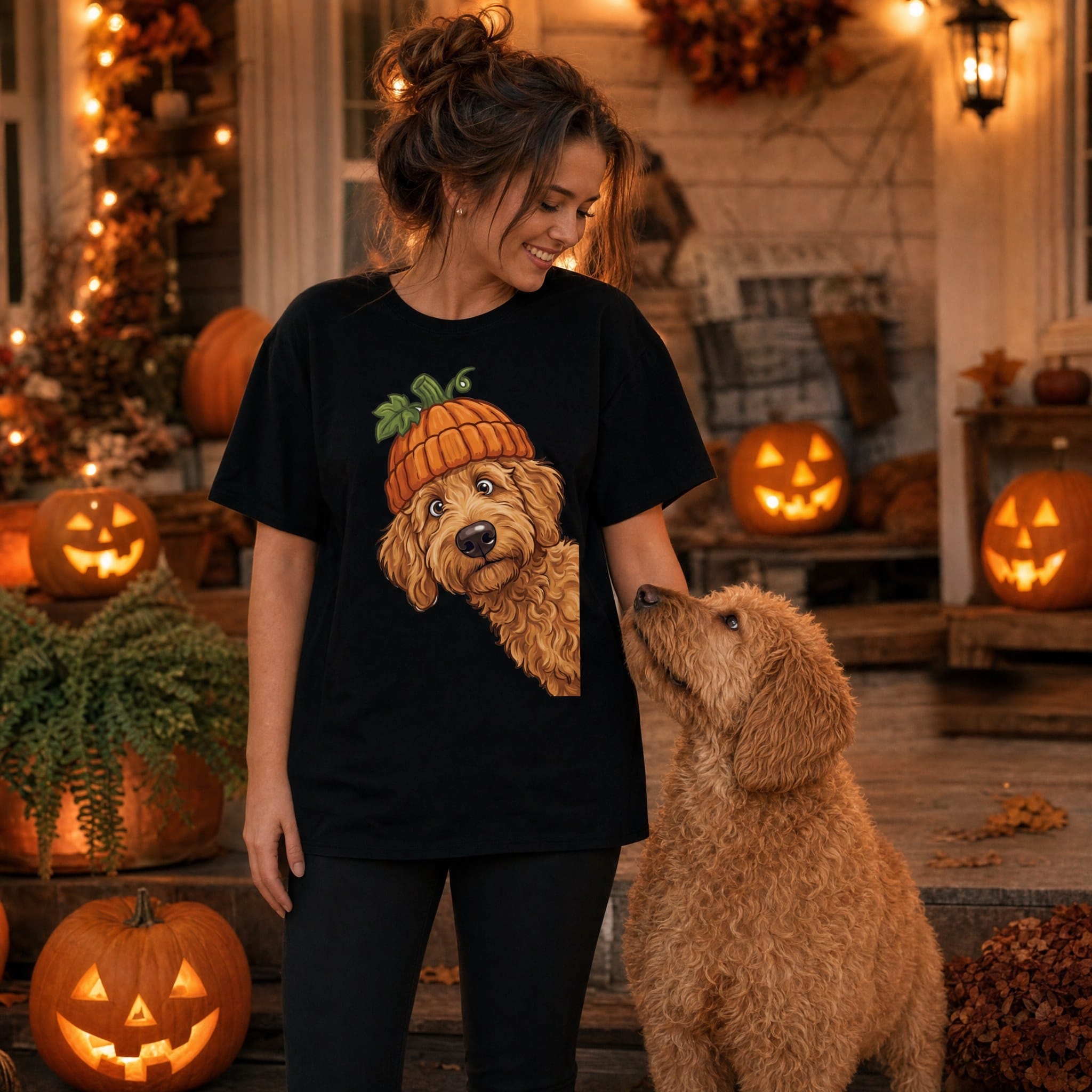 Lil Pumpkin Apricot Goldendoodle Signature T-Shirt in by Puppy Jo
