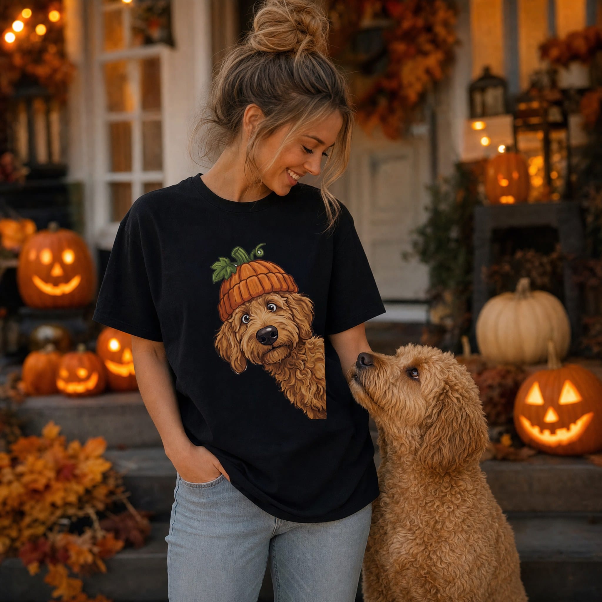 Lil Pumpkin Apricot Goldendoodle Signature T-Shirt in by Puppy Jo
