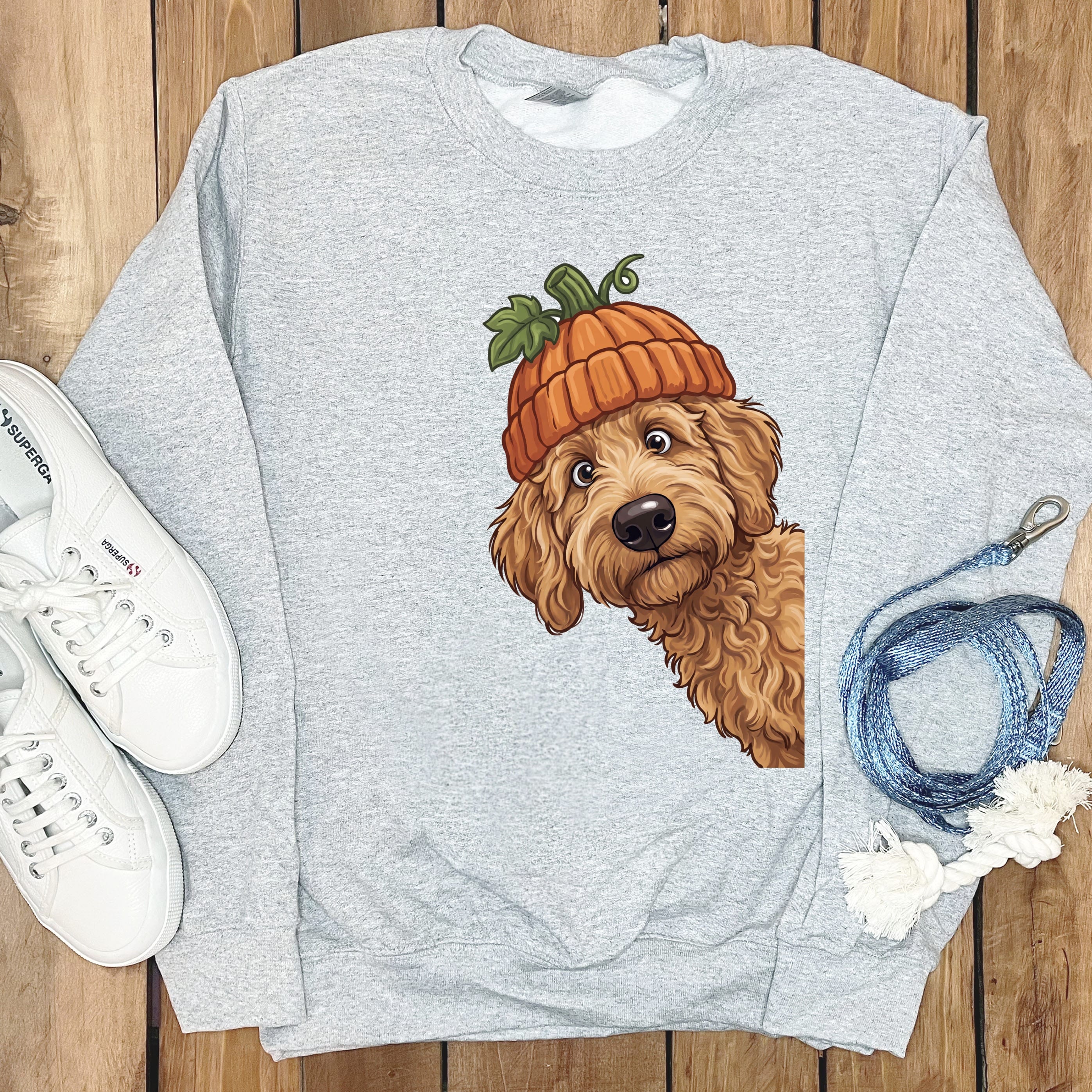 Lil Pumpkin Apricot Goldendoodle Sweatshirt in Sport Grey / S by Puppy Jo