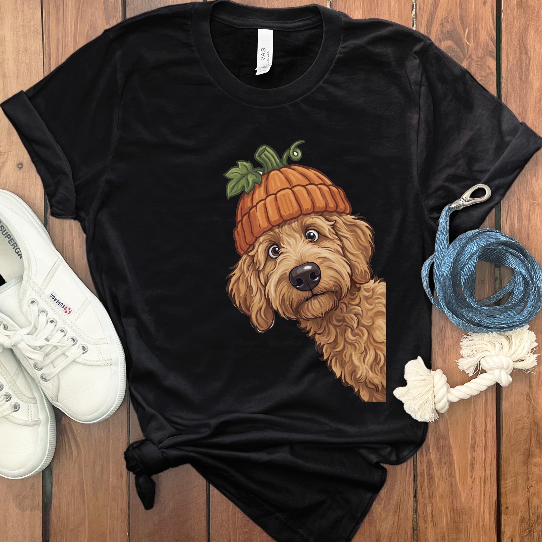 Lil Pumpkin Apricot Goldendoodle T-Shirt in Black / S by Puppy Jo