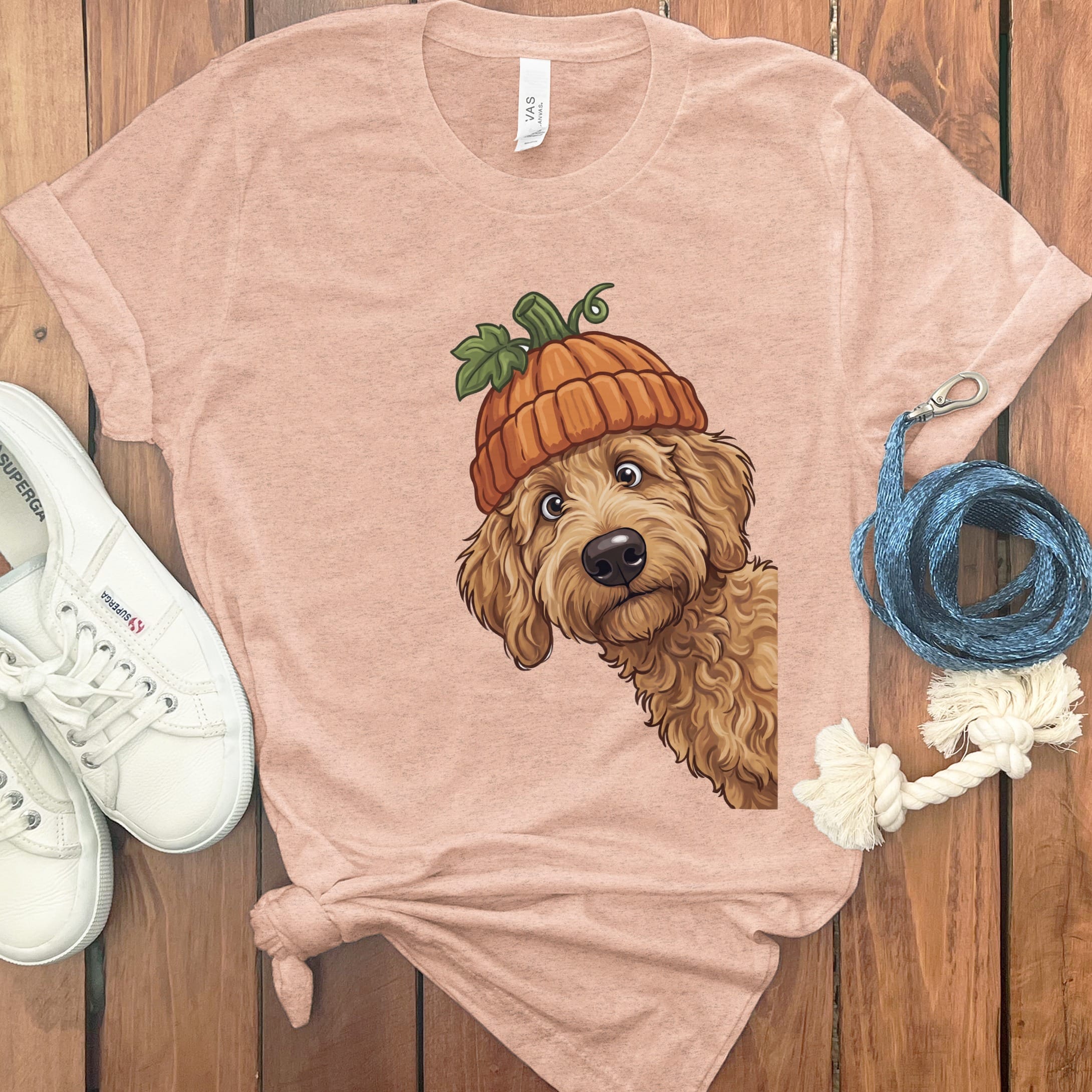 Lil Pumpkin Apricot Goldendoodle T-Shirt in Heather Peach / S by Puppy Jo