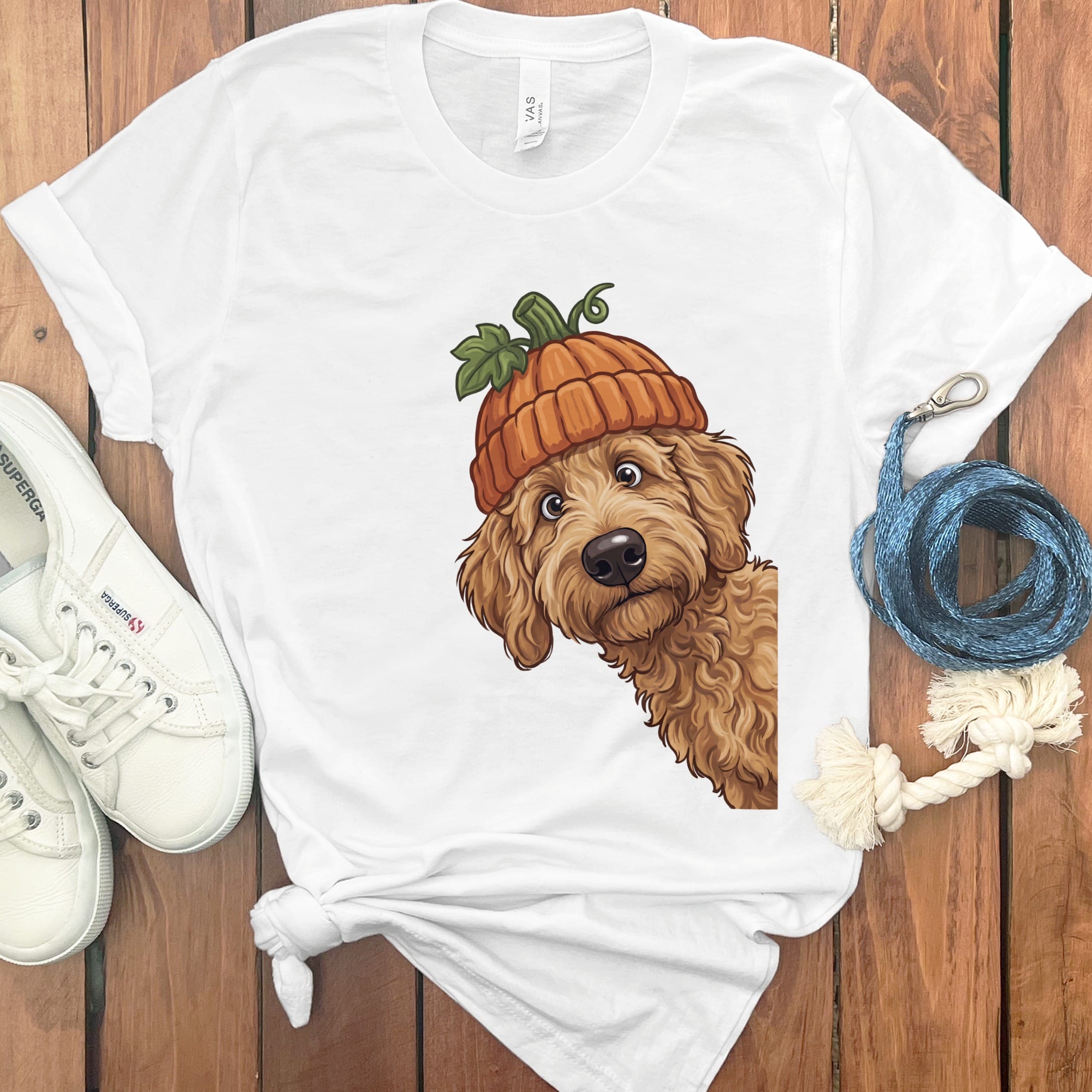 Lil Pumpkin Apricot Goldendoodle T-Shirt in White / S by Puppy Jo