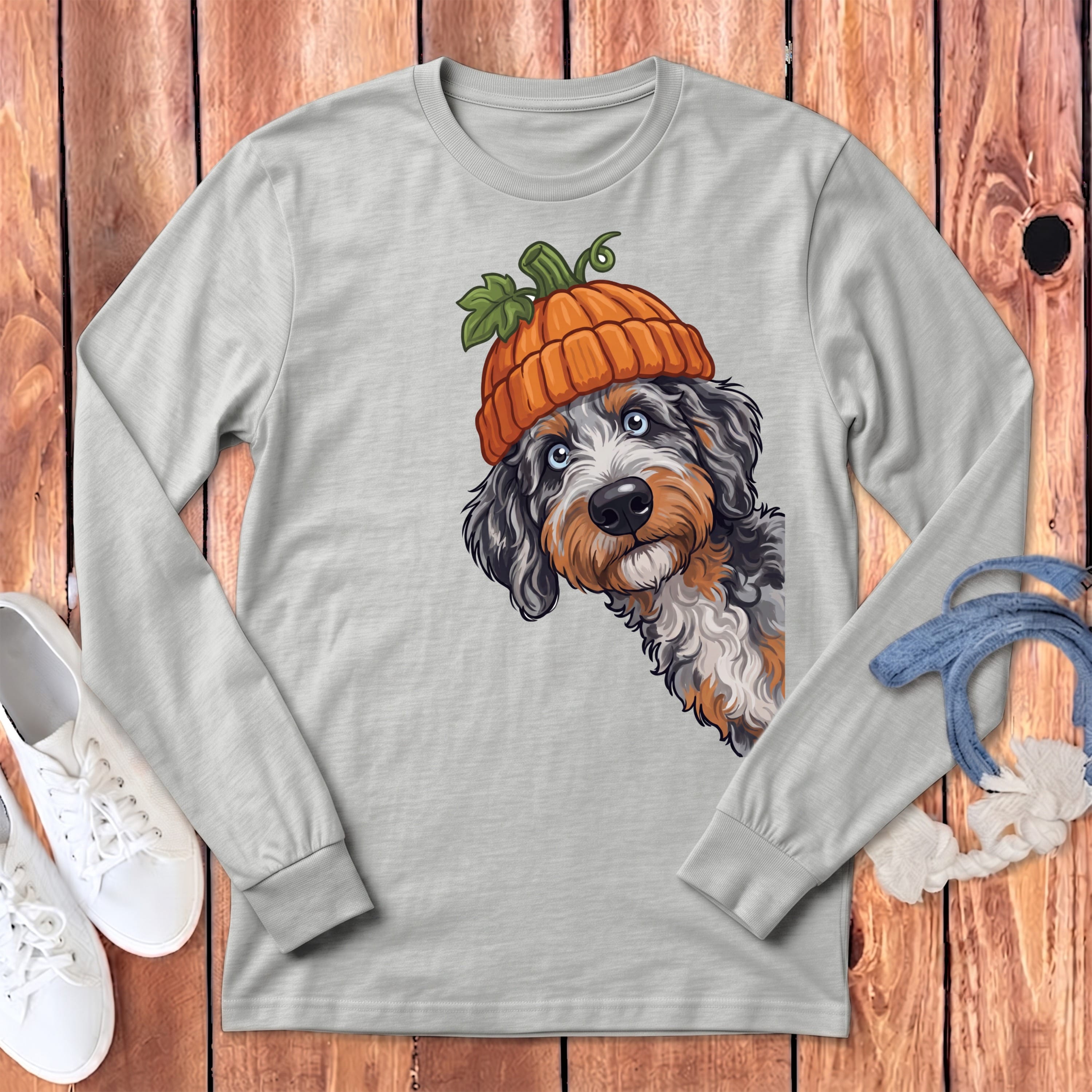 Lil Pumpkin Aussiedoodle Long Sleeve T-Shirt in Athletic Heather / M by Puppy Jo