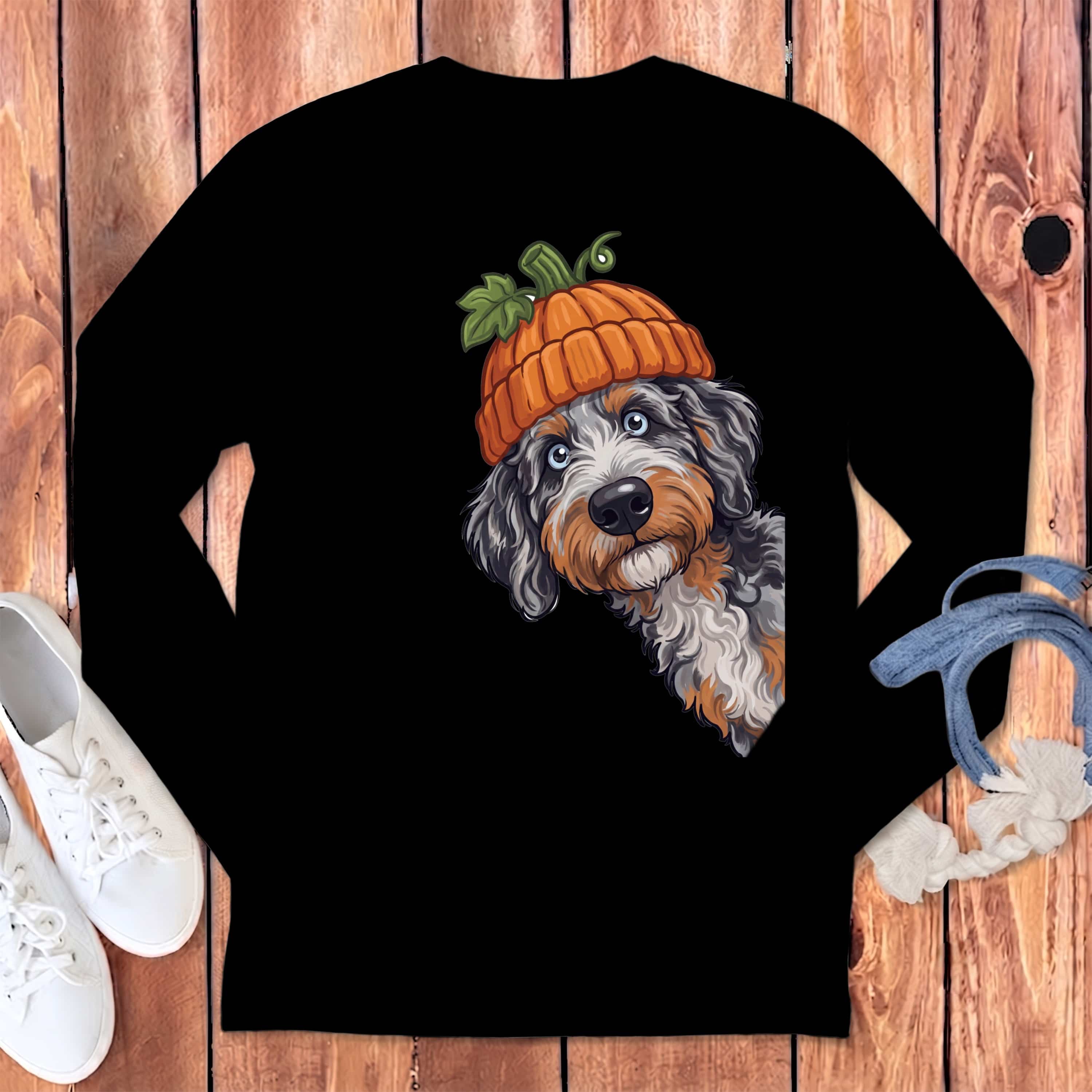 Lil Pumpkin Aussiedoodle Long Sleeve T-Shirt in Black / S by Puppy Jo