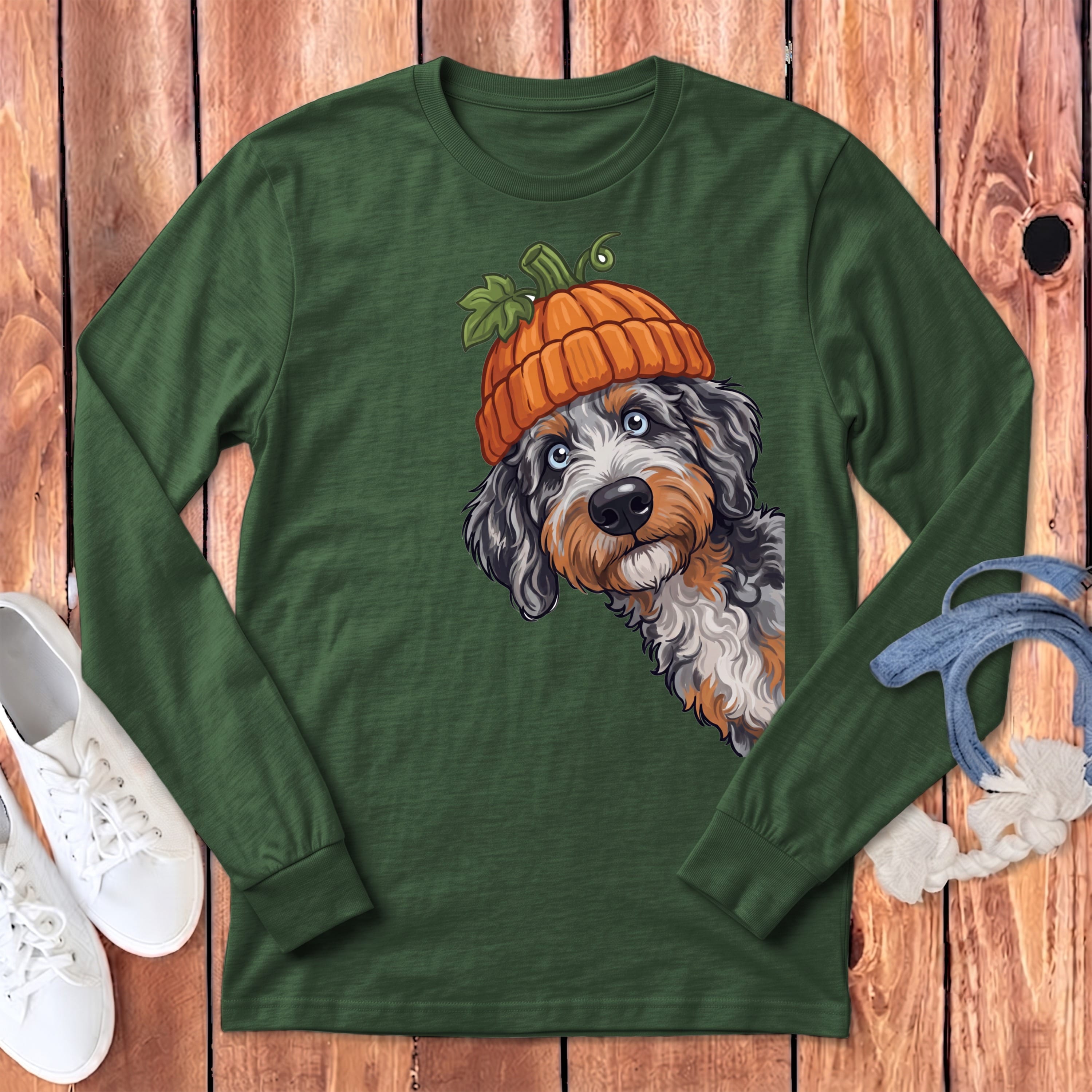 Lil Pumpkin Aussiedoodle Long Sleeve T-Shirt in Heather Forest / S by Puppy Jo