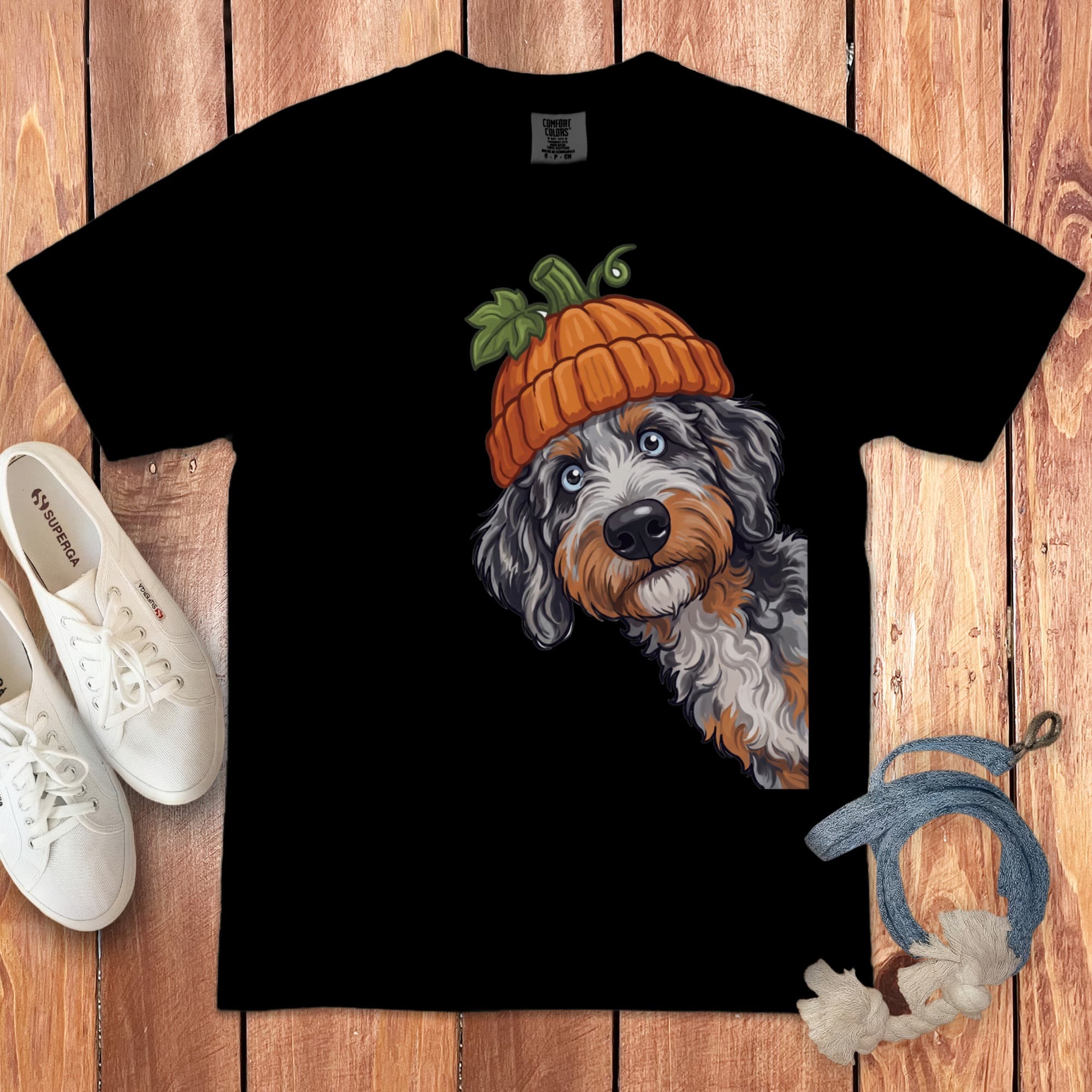 Lil Pumpkin Aussiedoodle Signature T-Shirt in Black / S / T-Shirts by Puppy Jo