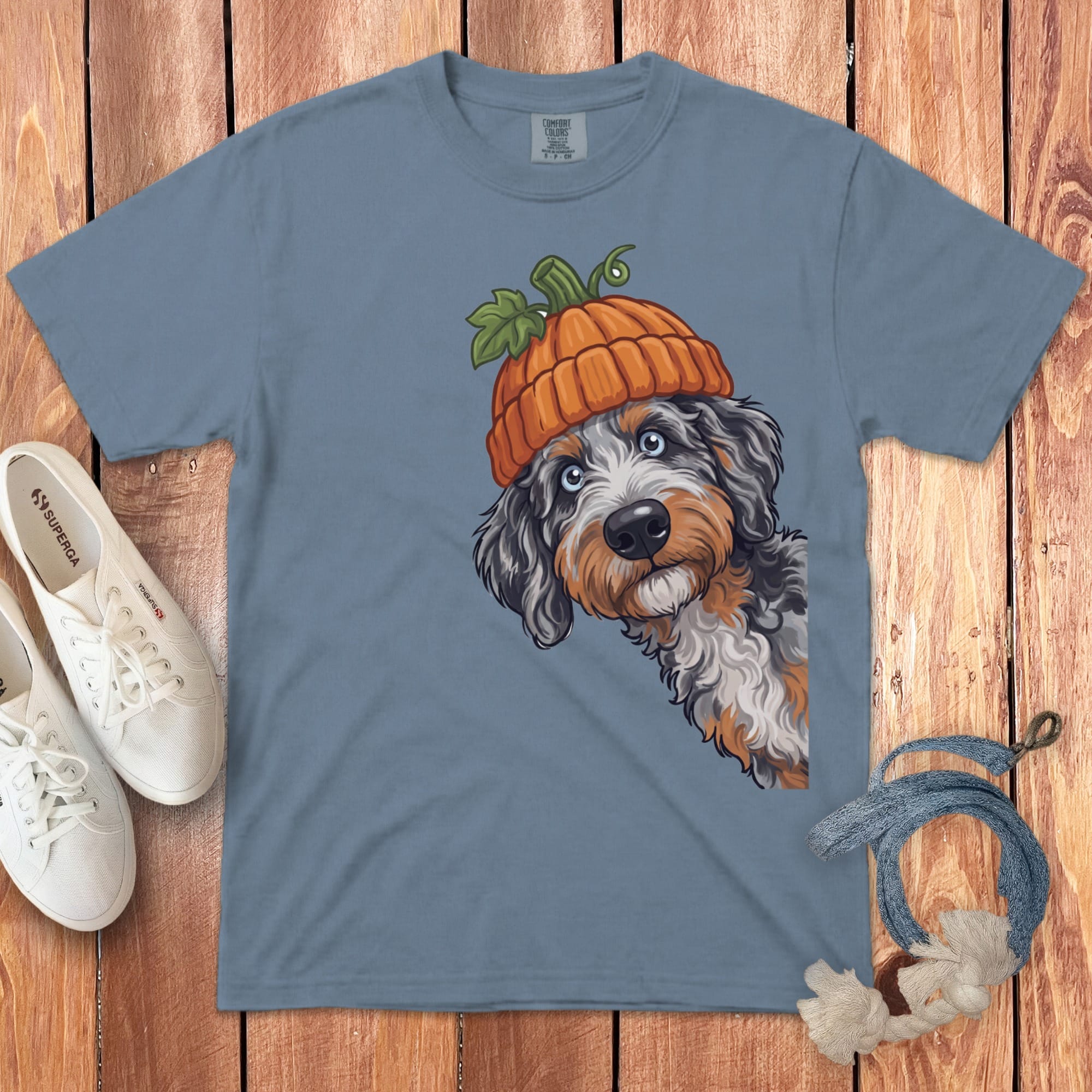 Lil Pumpkin Aussiedoodle Signature T-Shirt in Blue Jean / S / T-Shirts by Puppy Jo