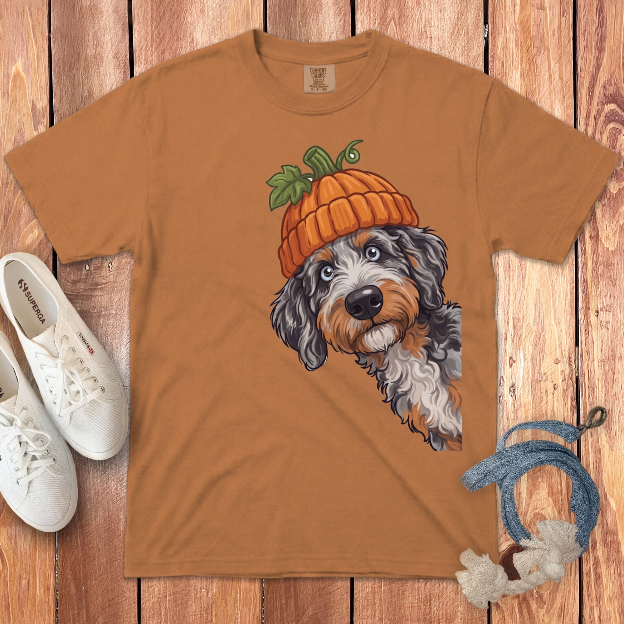 Lil Pumpkin Aussiedoodle Signature T-Shirt in Yam / S / T-Shirts by Puppy Jo