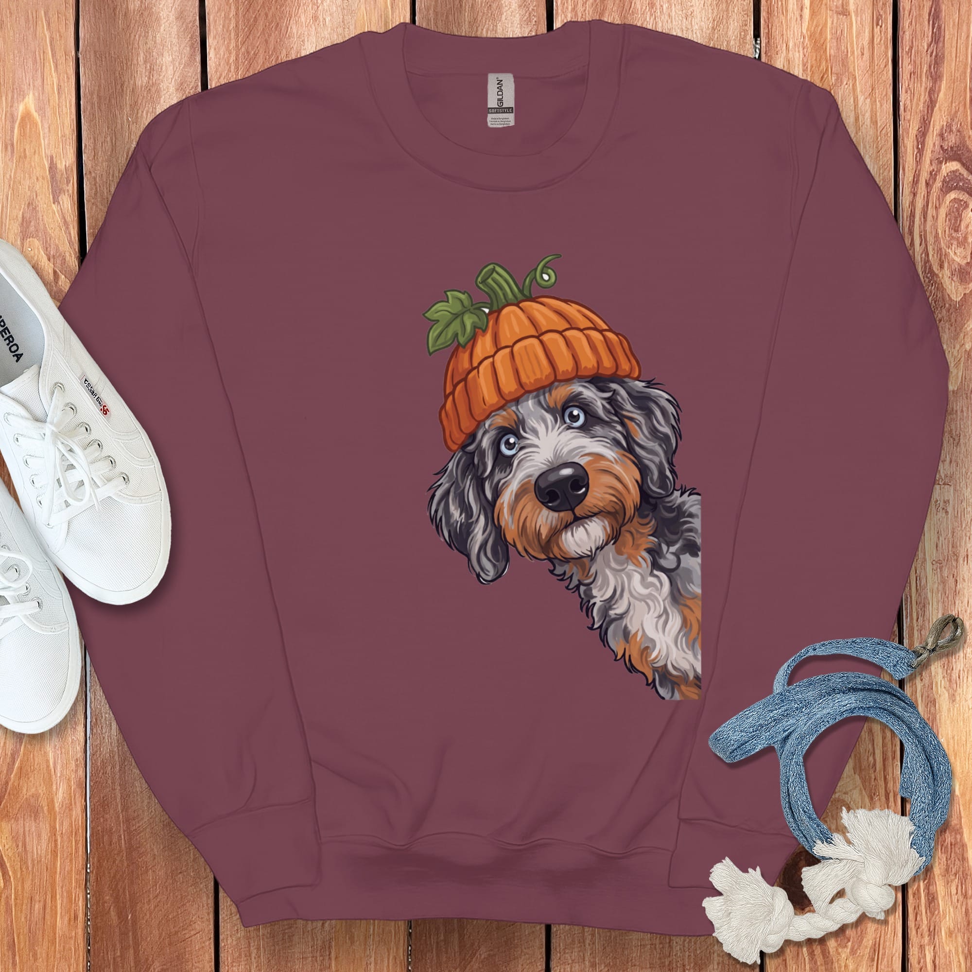 Lil Pumpkin Aussiedoodle Sweatshirt in Maroon / S by Puppy Jo
