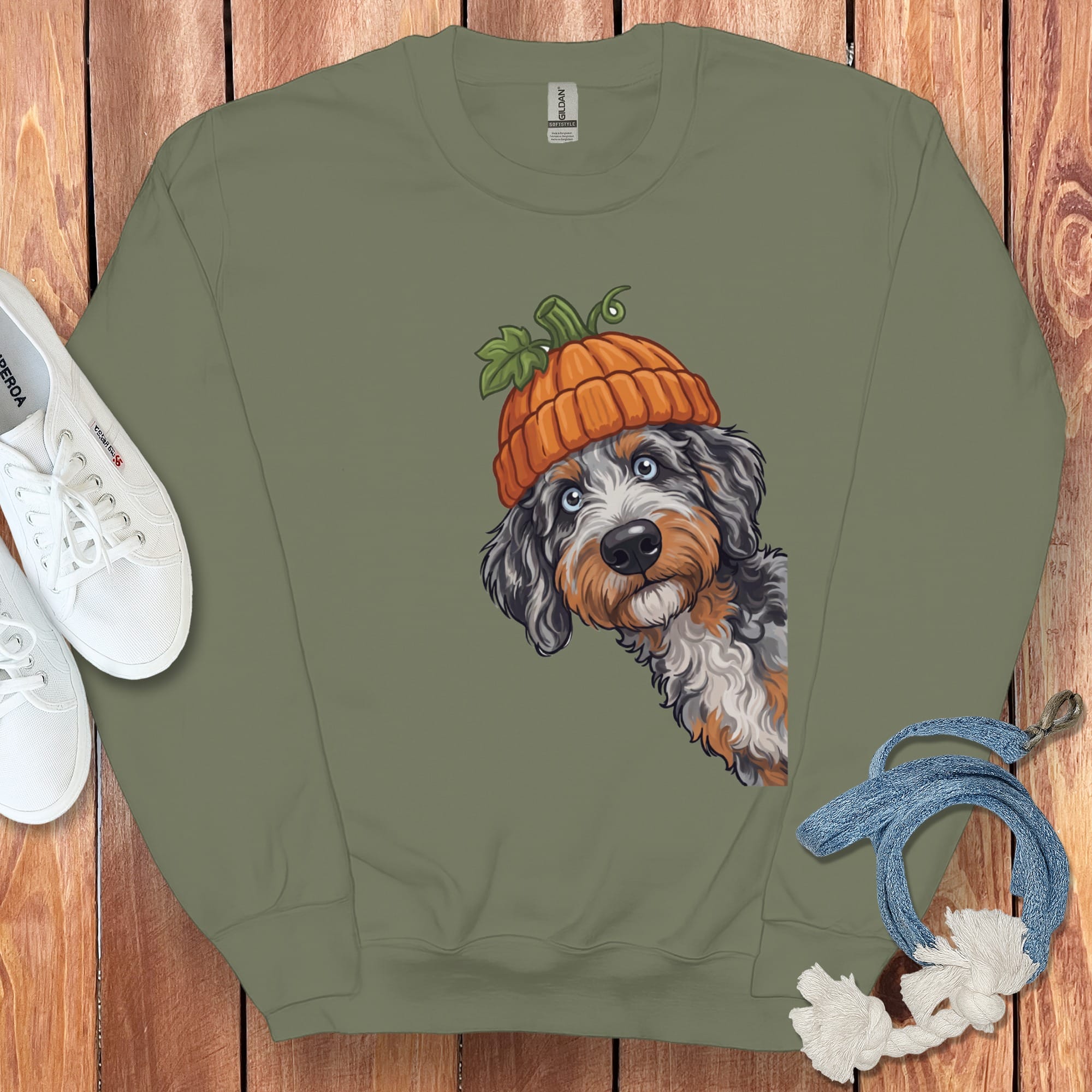 Lil Pumpkin Aussiedoodle Sweatshirt in Military Green / S by Puppy Jo