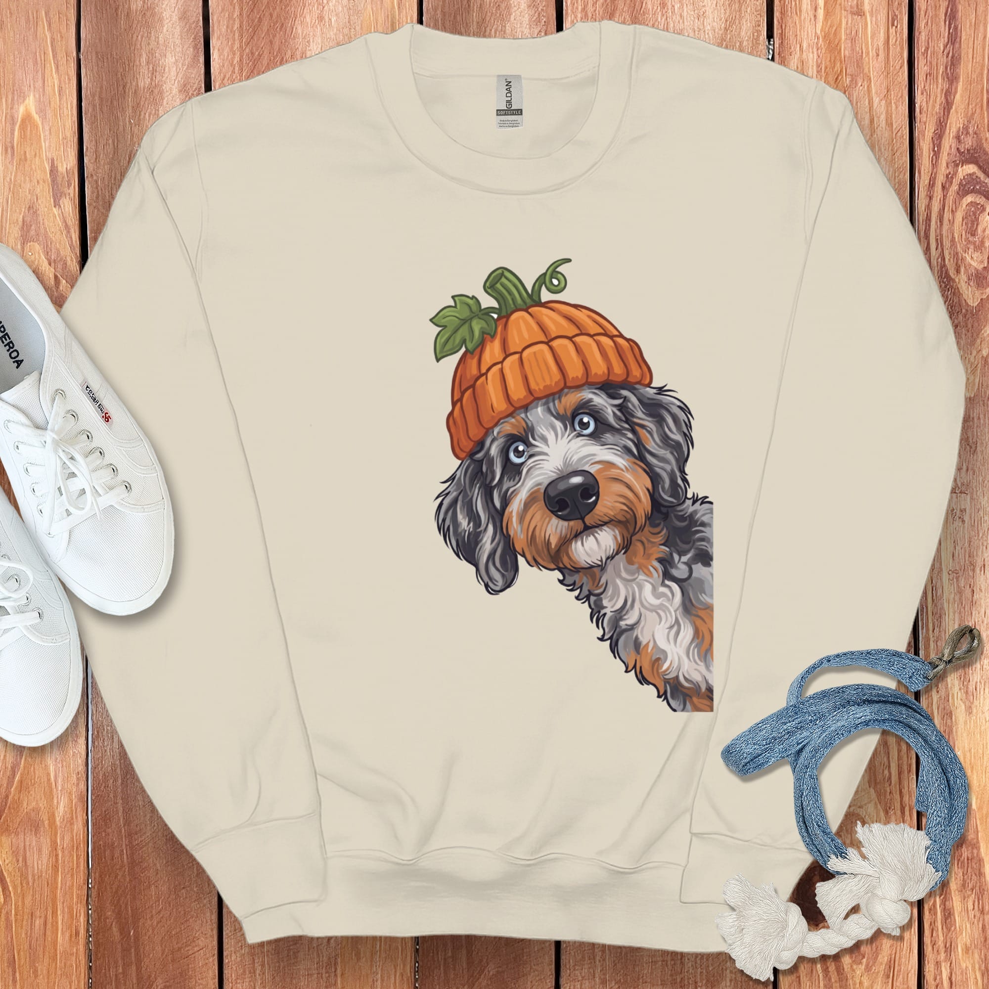 Lil Pumpkin Aussiedoodle Sweatshirt in Sand / S by Puppy Jo