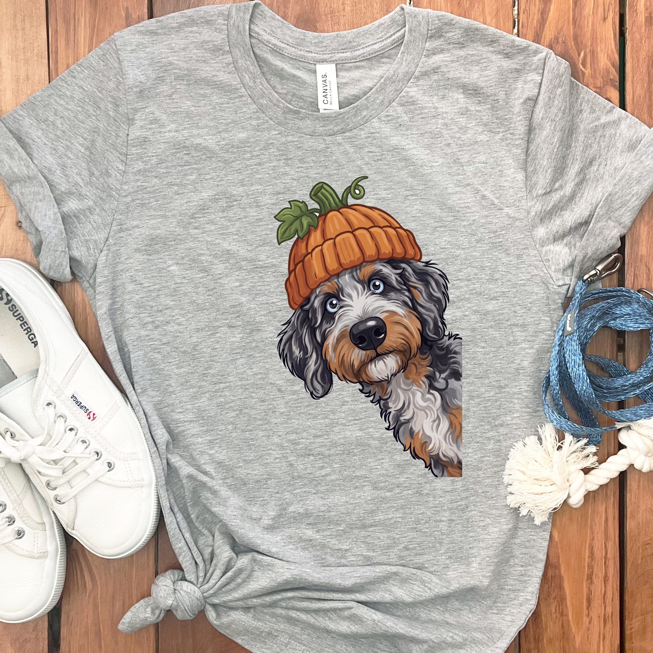 Lil Pumpkin Aussiedoodle T-Shirt in Athletic Heather / S by Puppy Jo