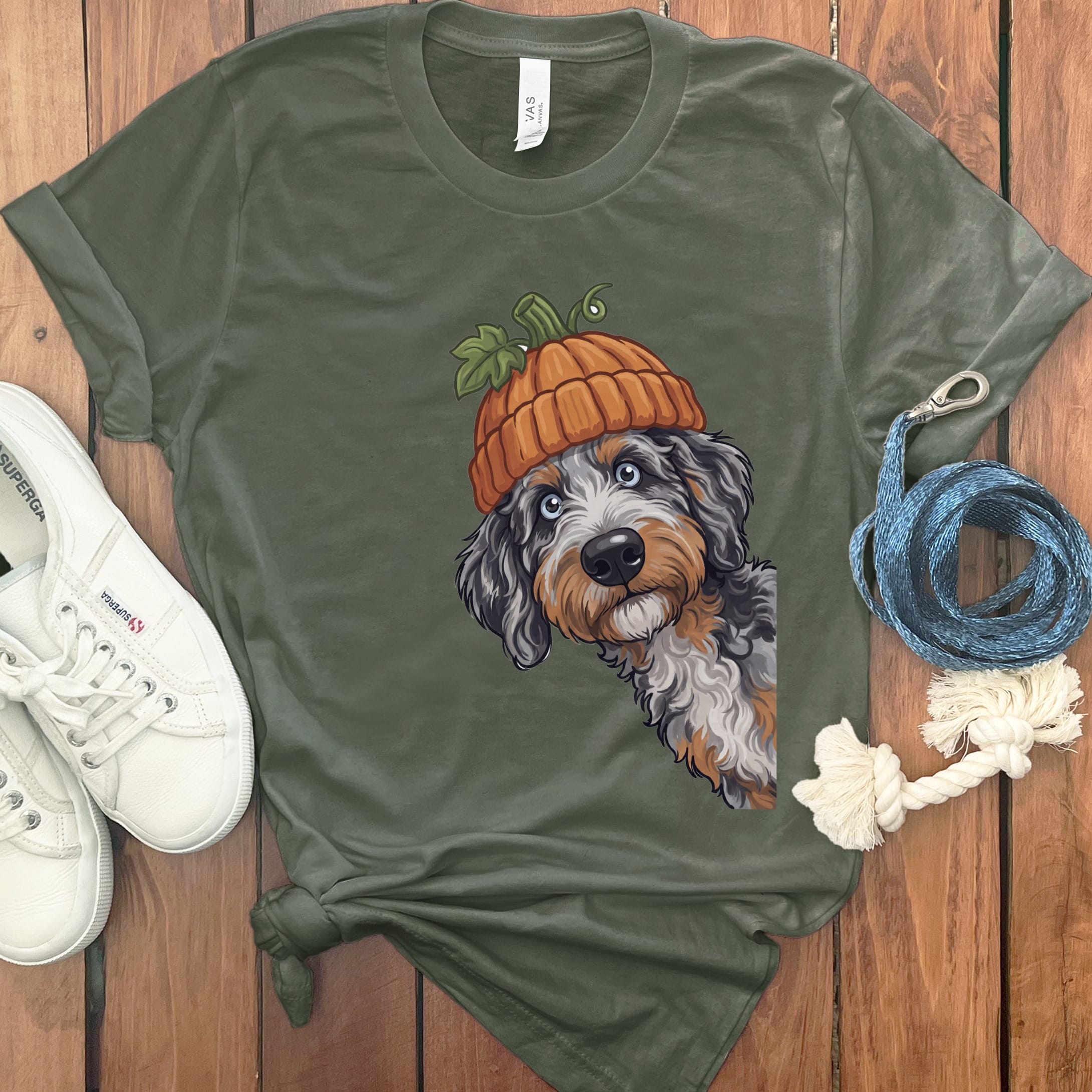 Lil Pumpkin Aussiedoodle T-Shirt in Military Green / S by Puppy Jo