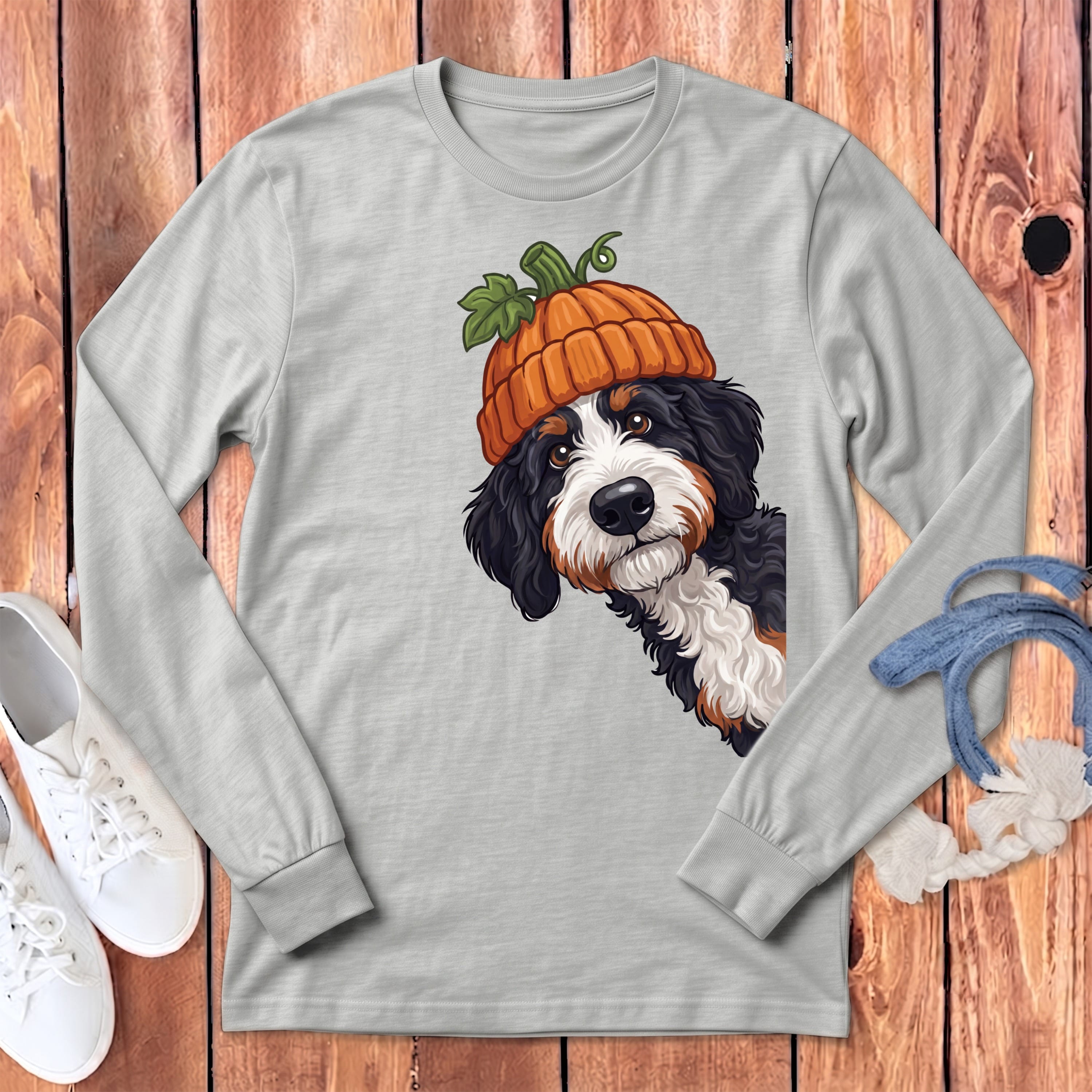 Lil Pumpkin Bernedoodle Long Sleeve T-Shirt in Athletic Heather / M by Puppy Jo