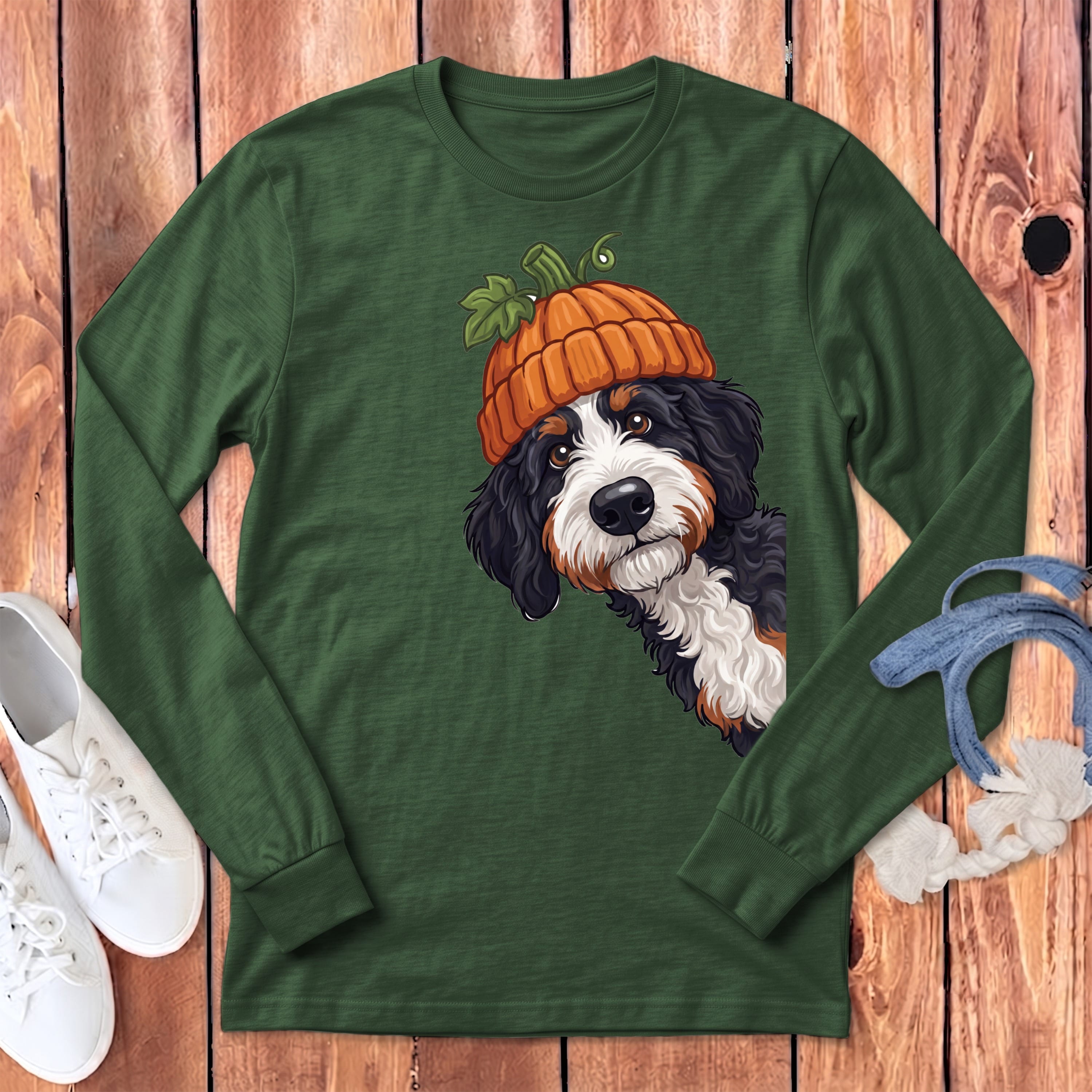 Lil Pumpkin Bernedoodle Long Sleeve T-Shirt in Heather Forest / S by Puppy Jo
