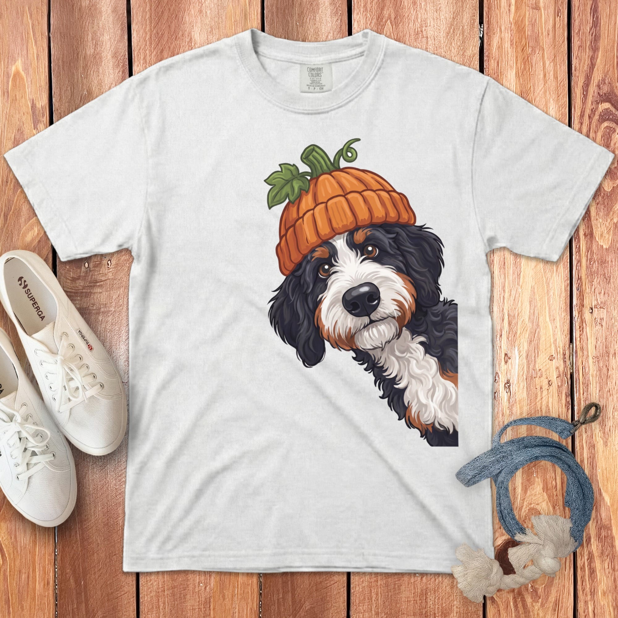 Lil Pumpkin Bernedoodle Signature T-Shirt in White / S / T-Shirts by Puppy Jo
