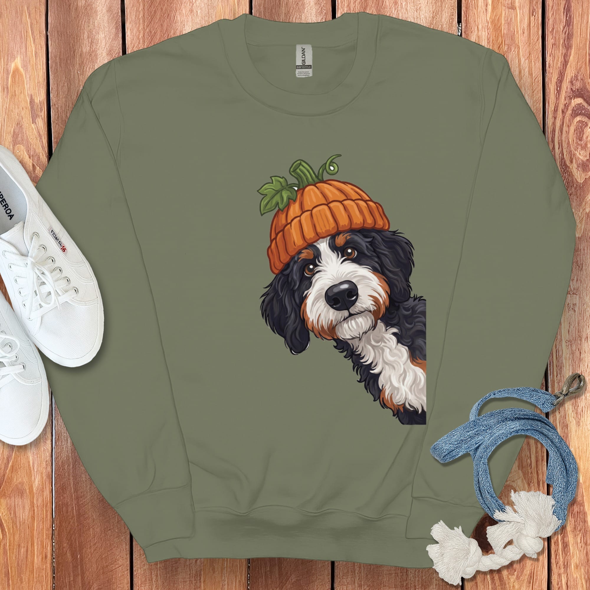 Lil Pumpkin Bernedoodle Sweatshirt in Military Green / S by Puppy Jo