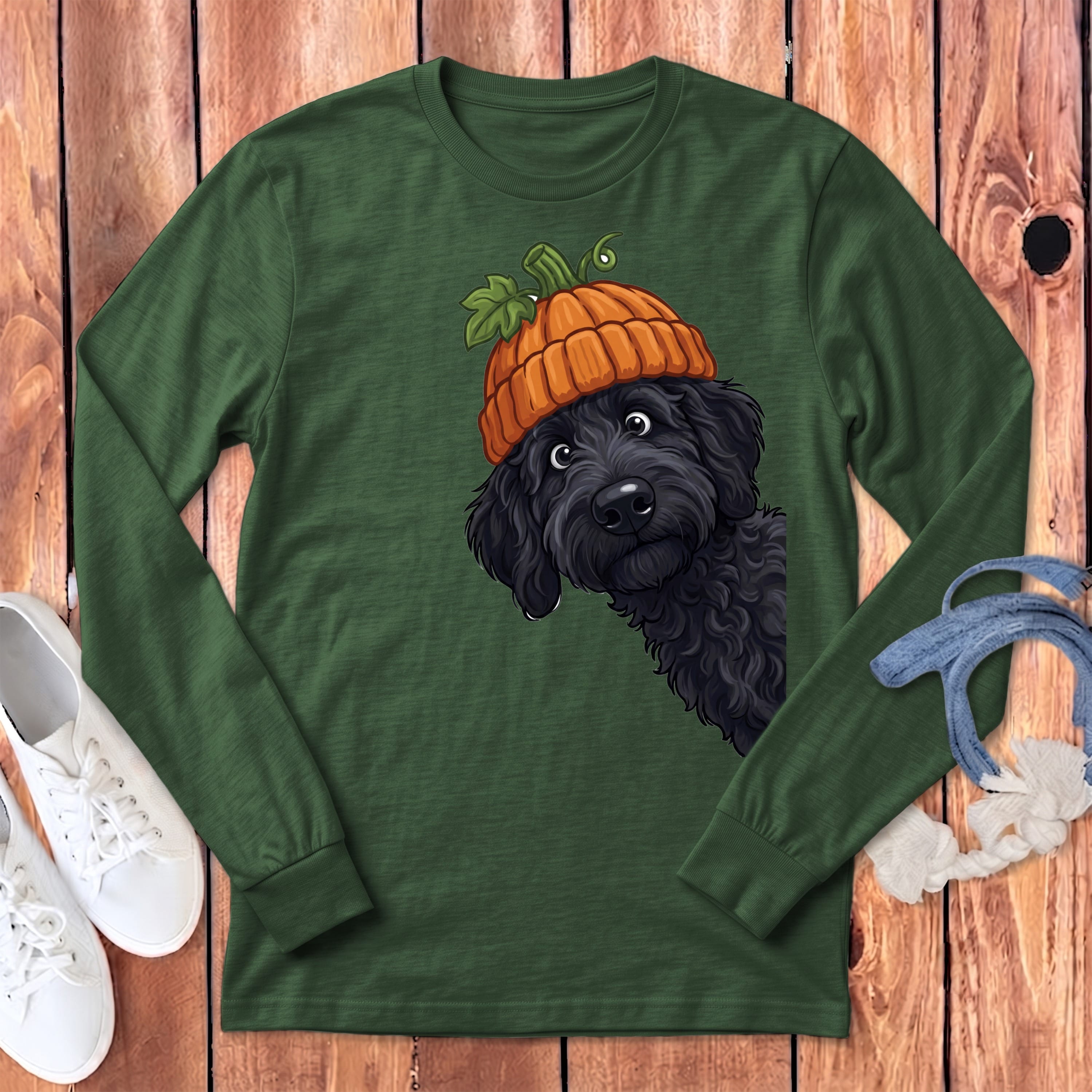 Lil Pumpkin Black Goldendoodle Long Sleeve T-Shirt in Heather Forest / S by Puppy Jo