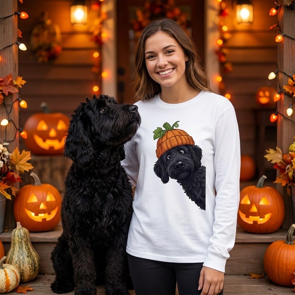 Lil Pumpkin Black Goldendoodle Long Sleeve T-Shirt in by Puppy Jo