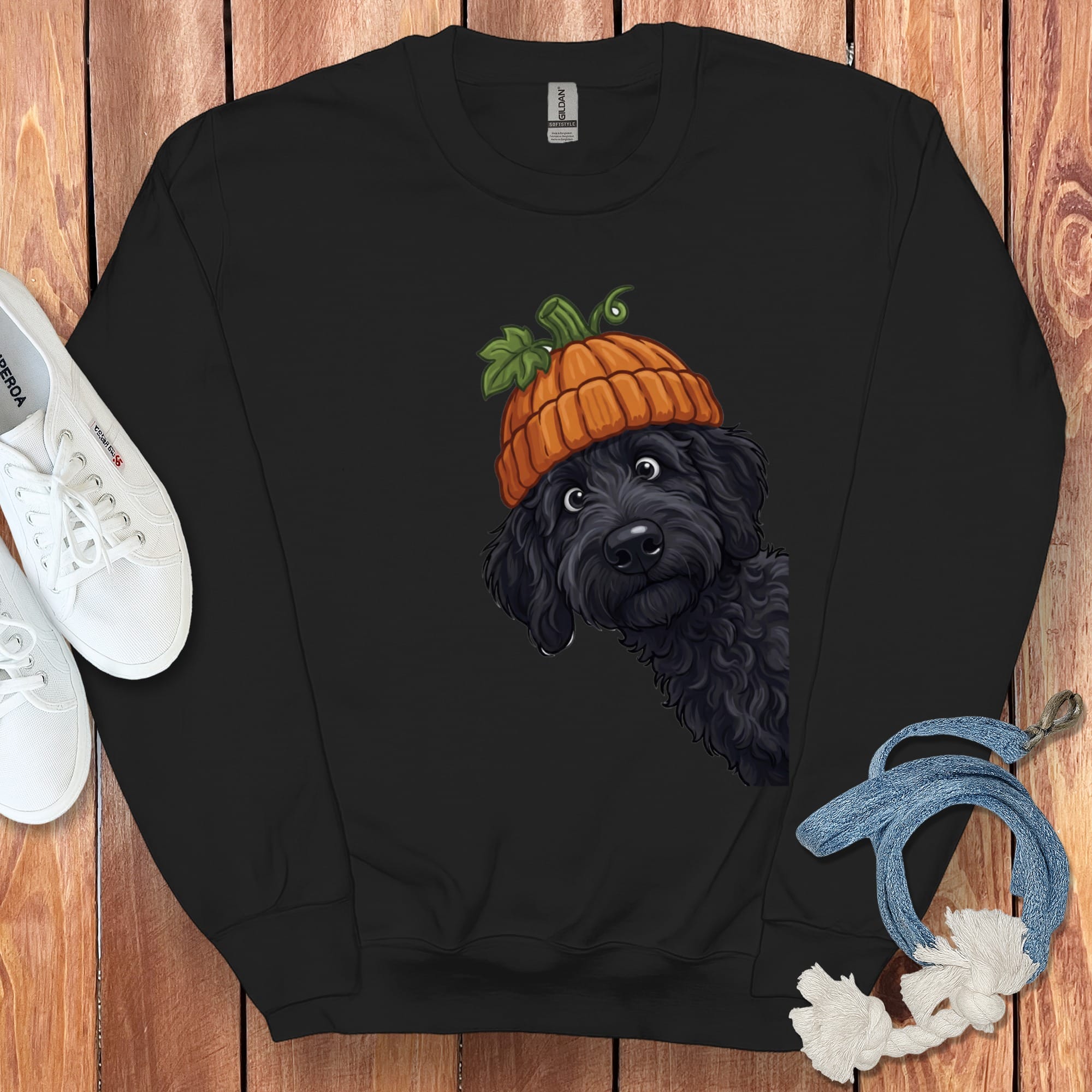 Lil Pumpkin Black Goldendoodle Sweatshirt in Black / S by Puppy Jo