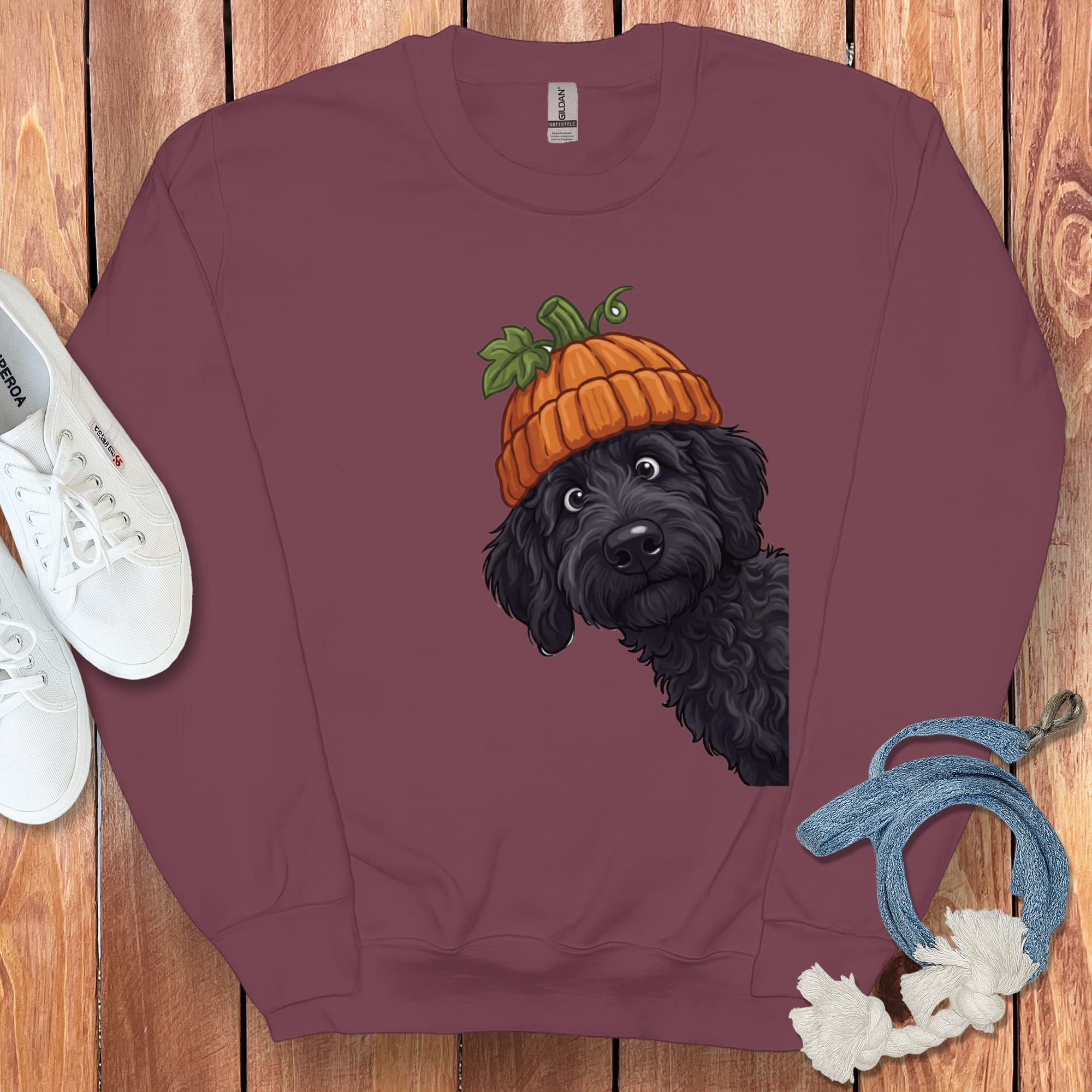 Lil Pumpkin Black Goldendoodle Sweatshirt in Maroon / S by Puppy Jo