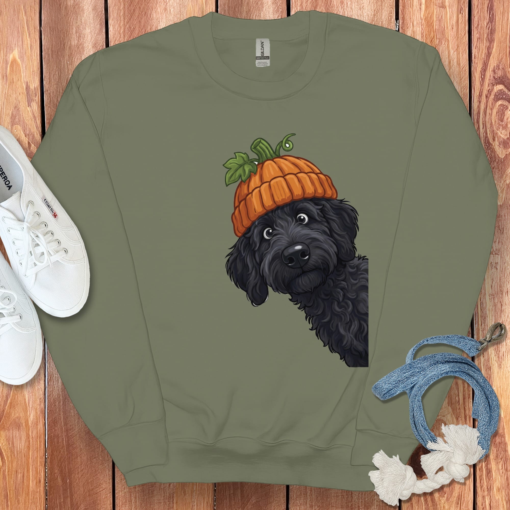 Lil Pumpkin Black Goldendoodle Sweatshirt in Military Green / S by Puppy Jo