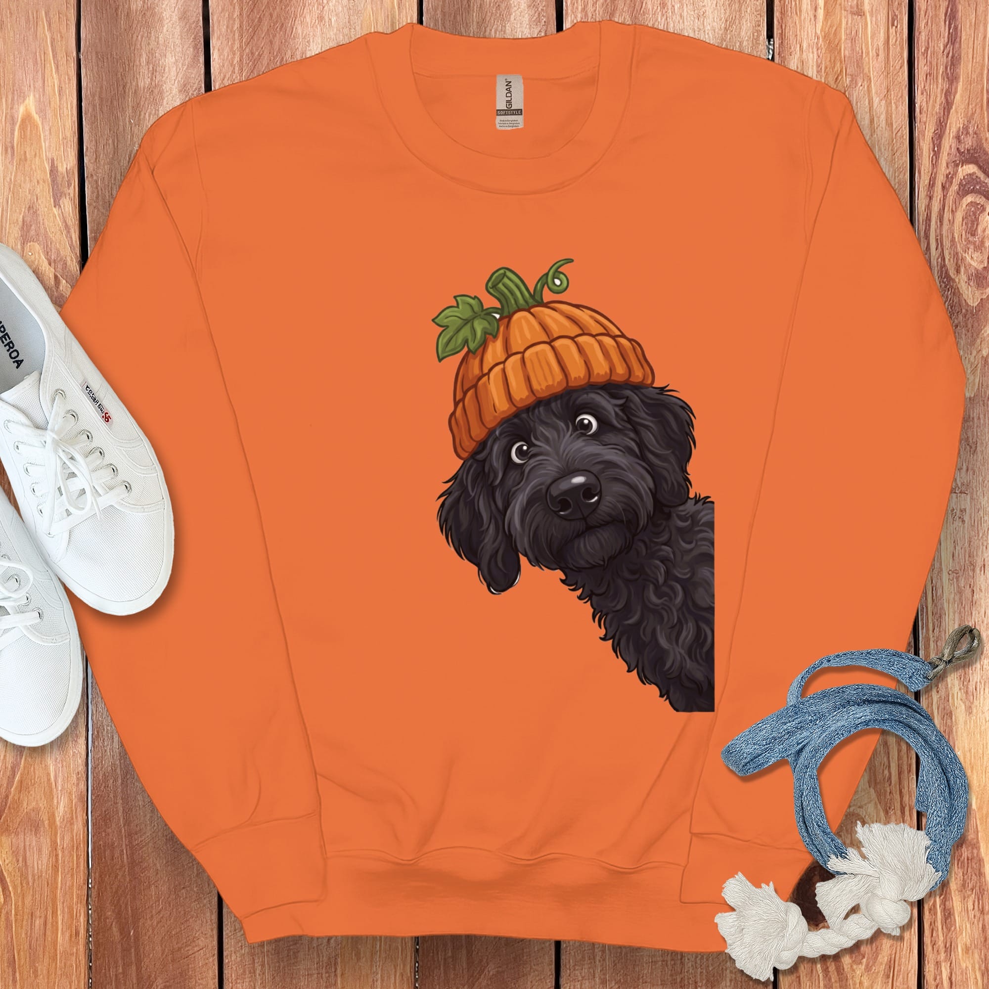 Lil Pumpkin Black Goldendoodle Sweatshirt in Orange / M by Puppy Jo