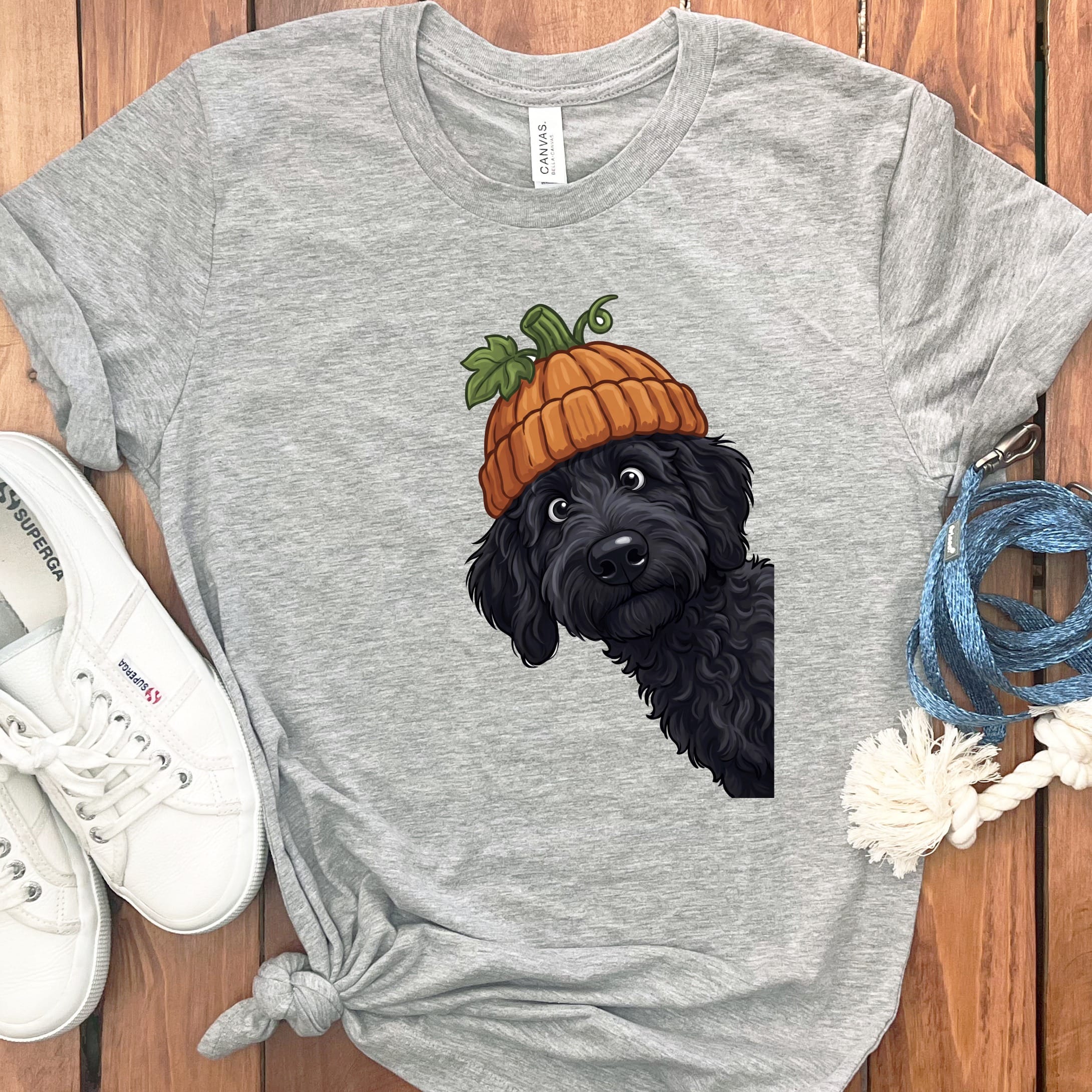 Lil Pumpkin Black Goldendoodle T-Shirt in Athletic Heather / S by Puppy Jo