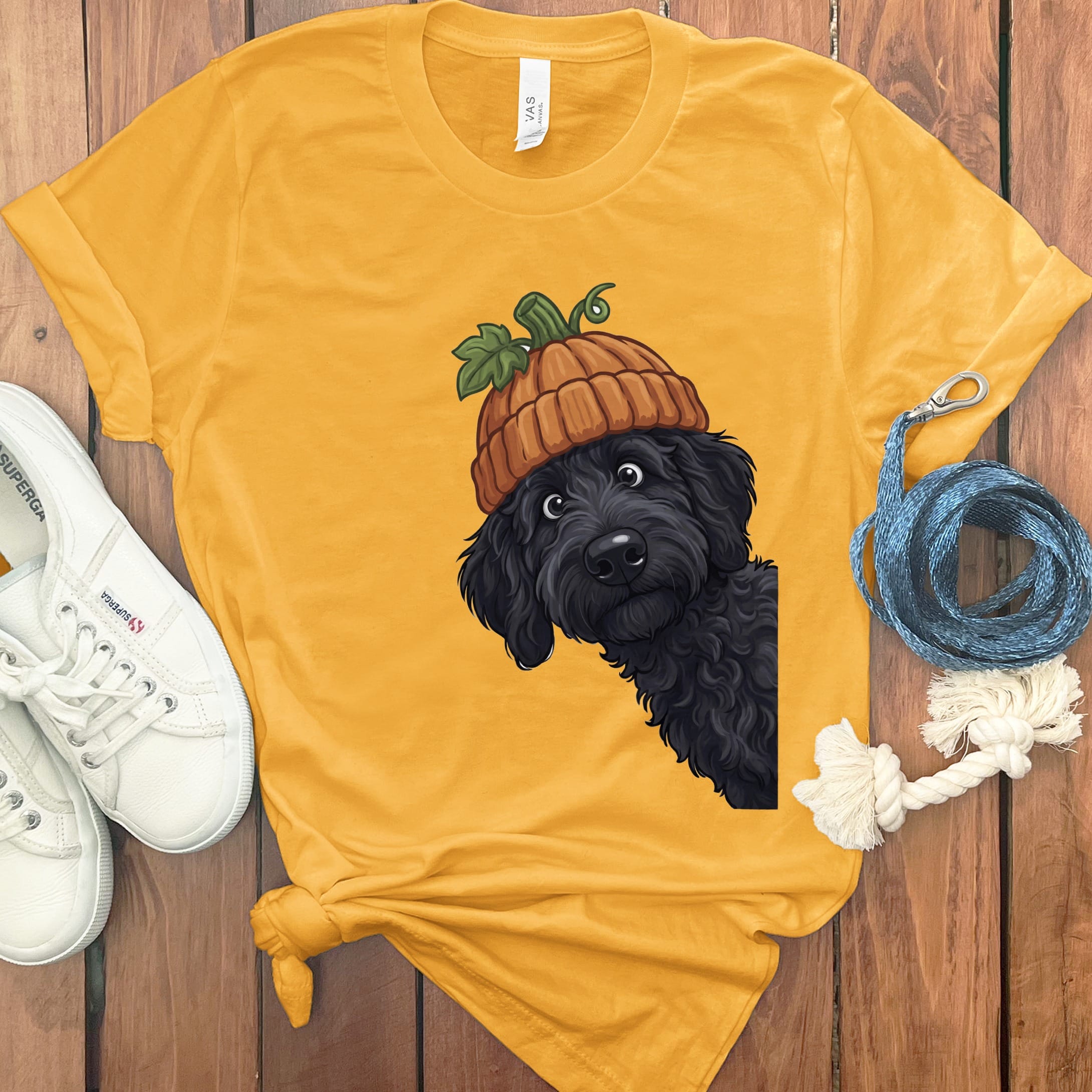 Lil Pumpkin Black Goldendoodle T-Shirt in Gold / S by Puppy Jo